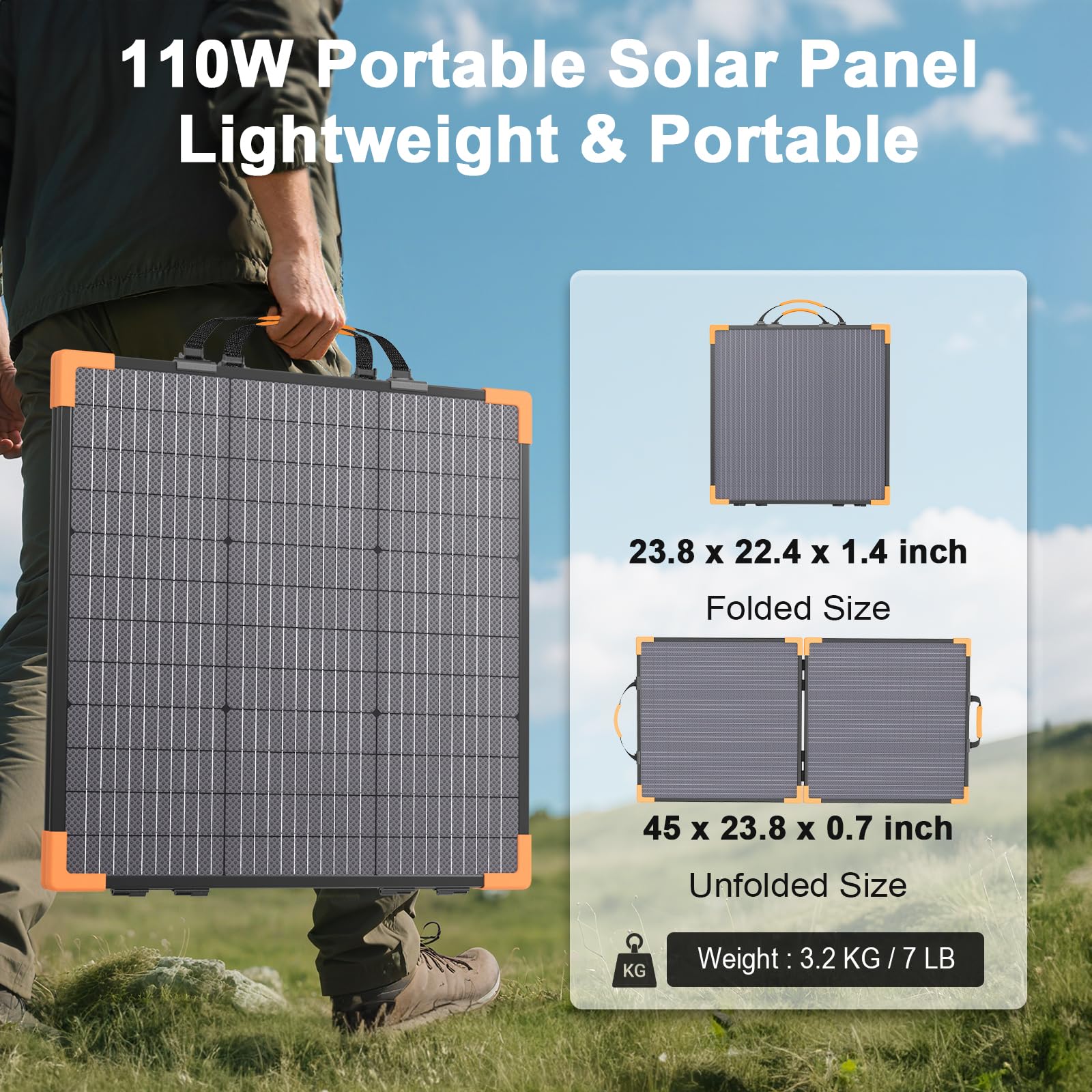 Dwufazowy przenośny panel słoneczny 100 W, do elektrowni, składana ładowarka solarna 20 V, wodoszczelność IP68, 23,5% wysoka sprawność z 2 wzmocnionymi podpórkami, na kemping i do kamperów