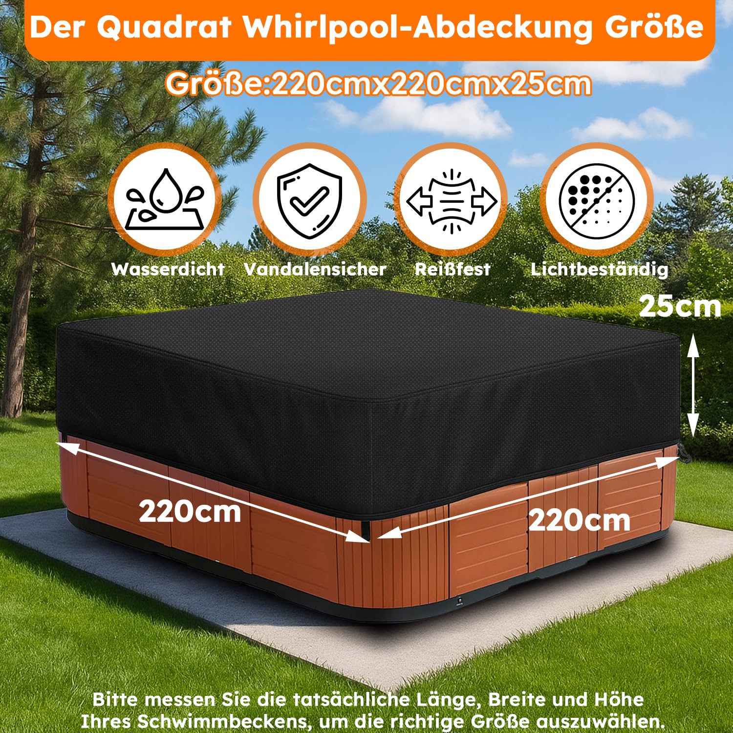 Housse De Protection Spa Couverture,Bache Spa ImperméAble,Tissu Oxford 420D,Bain à Remous Étanche à la poussière et aux UV Coupe Vent - Noir (220 * 220 * 25 cm)