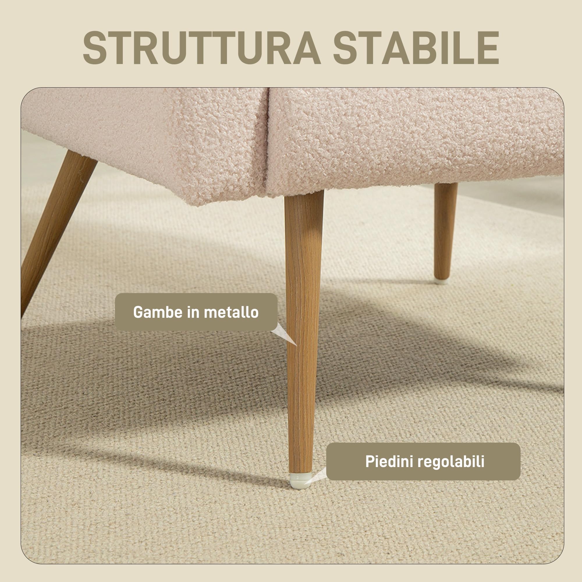 HOMCOM Poltrona per Salotto Imbottita, Poltroncina da Camera in Tessuto Teddy con Cuscino Lombare, Poltrona da Lettura con Gambe Effetto Legno in Metallo per Soggiorno e Studio, 77x77x83 cm, Beige