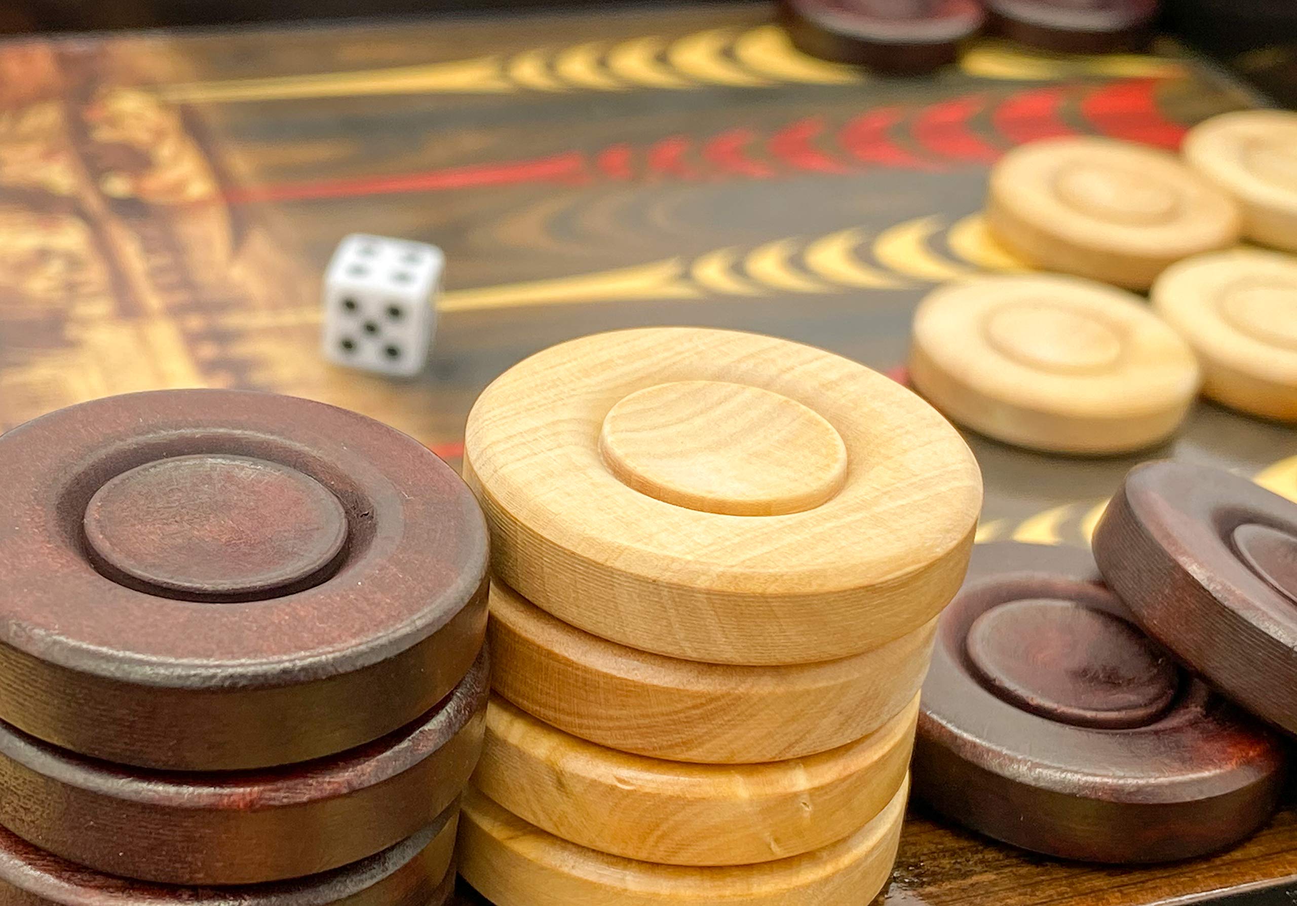 Backgammon Accessori – Pietre da gioco in legno – Dimensioni standard – Set di accessori con borsa (35mm)