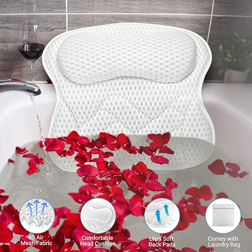 Miniatura 2 de Almohada de baño para tina almohada de baño soporte trasero y cuello suave antideslizante ergonómica con malla de aire 5D mejorada y 6 ventosas se
