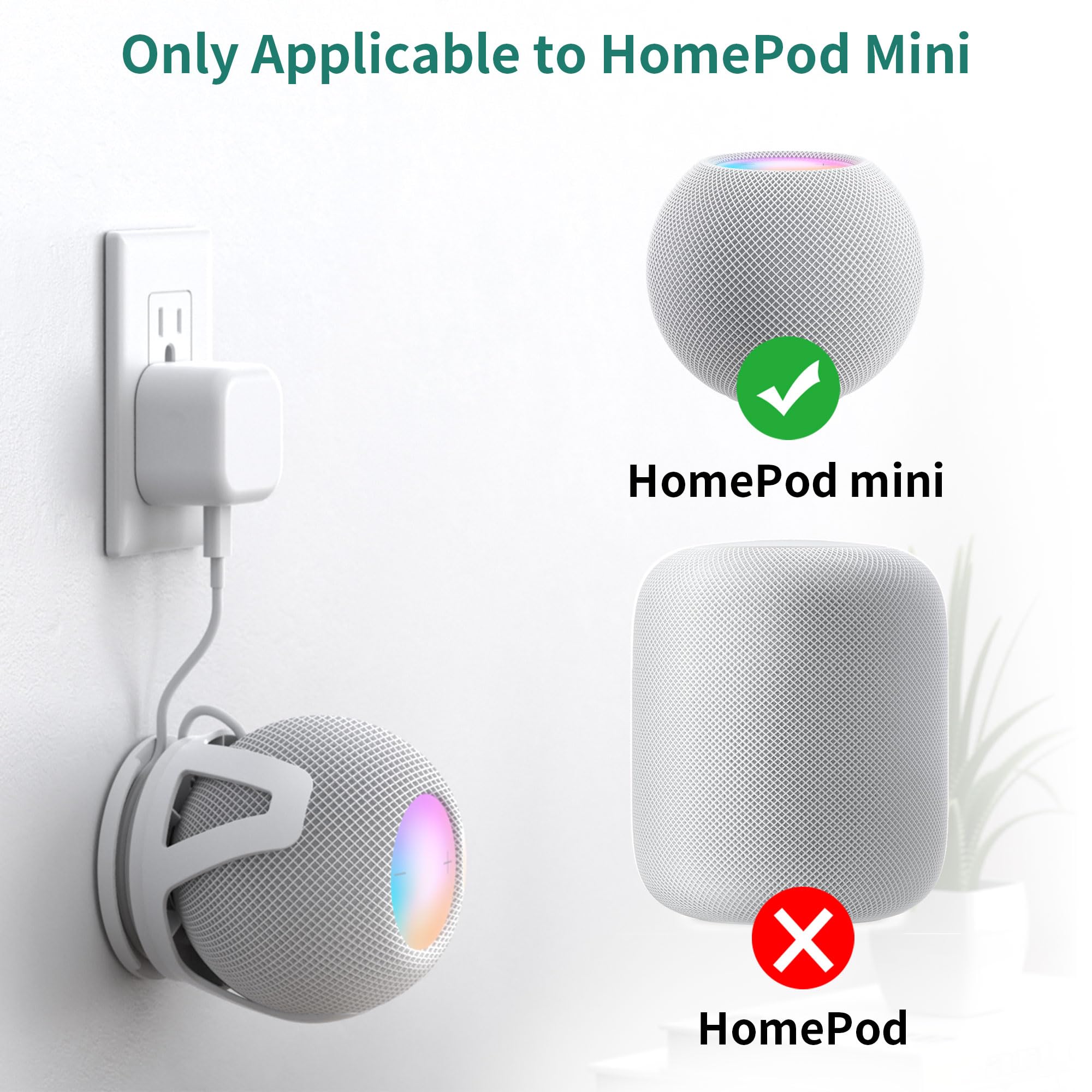 HomeMount Supporto da Parete compatibile con HomePod mini, Supporto Altoparlante con 2 Metodi di Montaggio, Gestione Cavi Integrata, Staffa Salvaspazio per Cucina, Camera da Letto, Ufficio (1-Bianco)