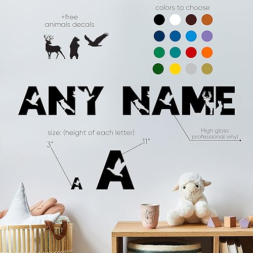 Miniatura 4 de Decoración personalizada para habitación de niños y criaturas del bosque, calcomanía de vinilo con nombre de pared, decoración de habitación de bebé