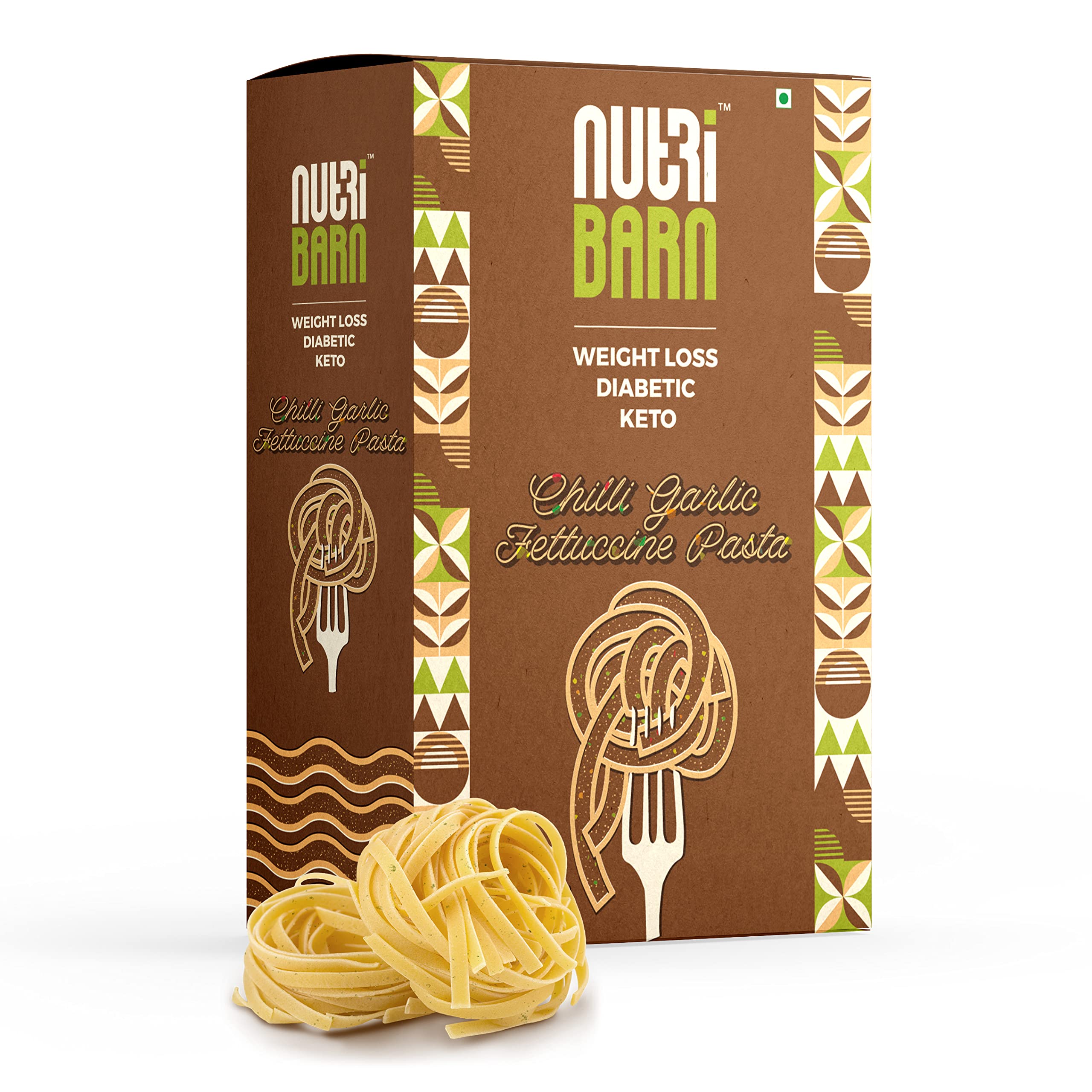 Nutribarn Keto Chilli Garlic Fettuccine Pasta (Flat noodles), 200 Gms, 1 Pack, 3.8g Net Carb & 23% High Protein/Serving, Identical to Regular Pasta, Low Carb, Low GI, Keto Diet, Diabetic Friendly