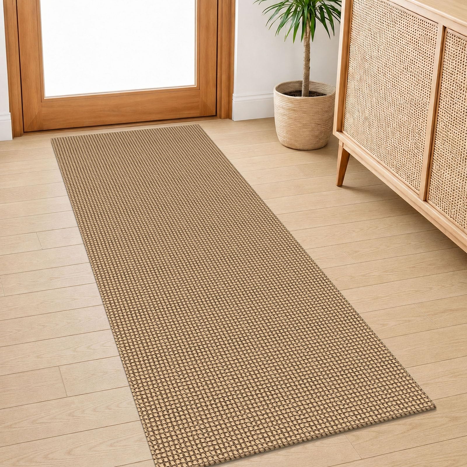 IOHOUZE Washable Runner Rug 2x5 Non Slip Rubber Backed Runners for Hallways Entryway Runner Indoor, Throw Rug Woven Cotton Floor Carpet for Hall Entrance Bedroom, Orange/Tan/Brown
