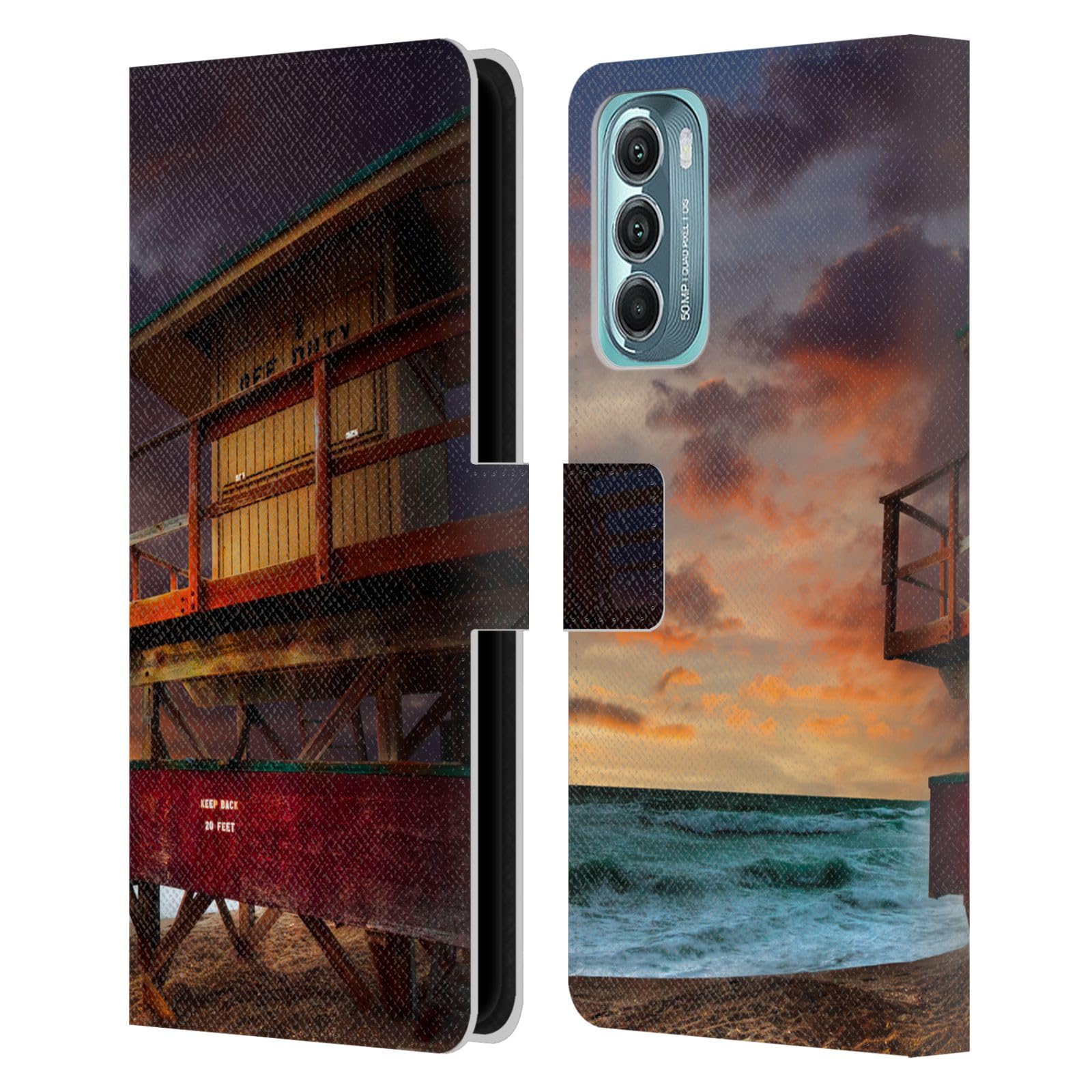 Head Case Designs Officially Licensed Celebrate Life Gallery Lifeguard Stand at Sunrise Beaches 2 Leather Book Wallet Case Cover Compatible with Motorola Moto G Stylus 5G (2022)