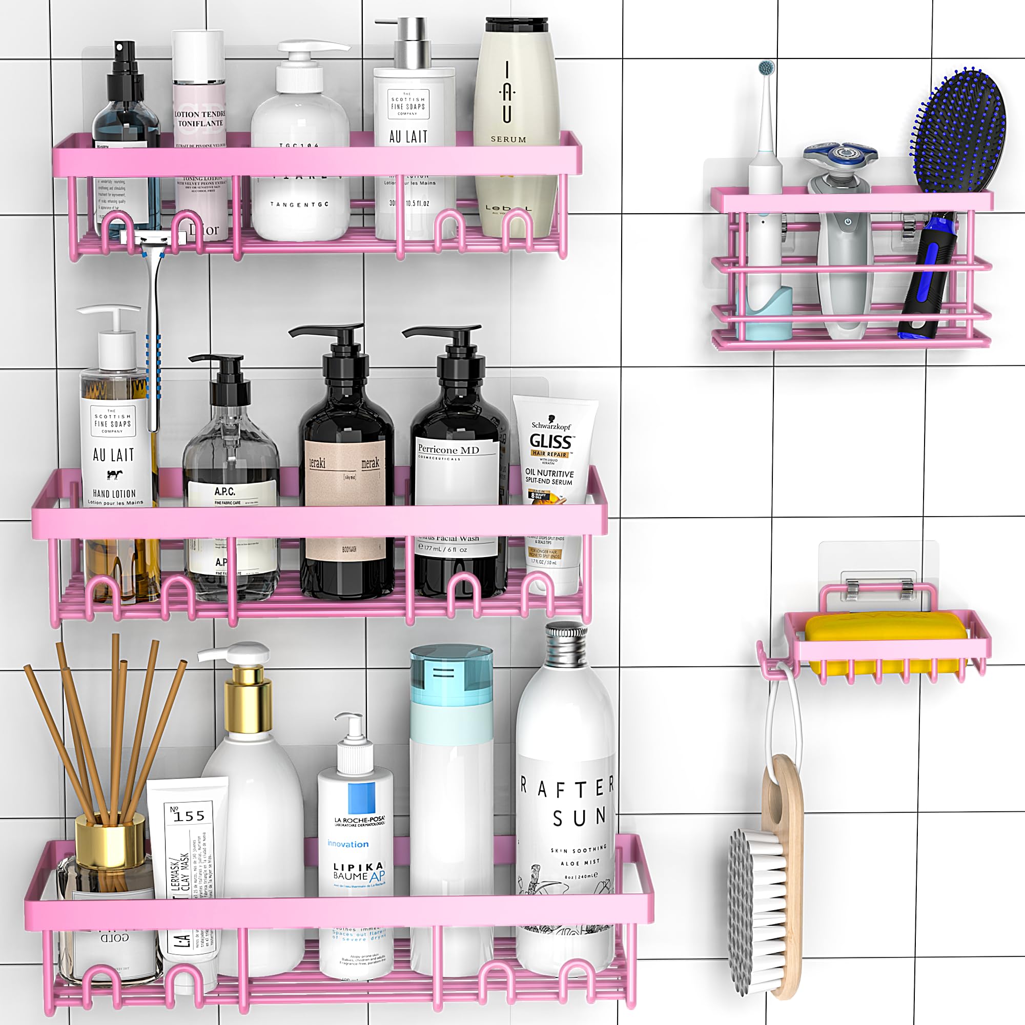 Moforoco Adhesive Shower Caddy Organizer Shelves Rack - 5 Pack Corner Bathroom Storage Organization, Home & Kitchen Decor Inside RV Accessories, Hanging First Apartment Household Camper Essentials