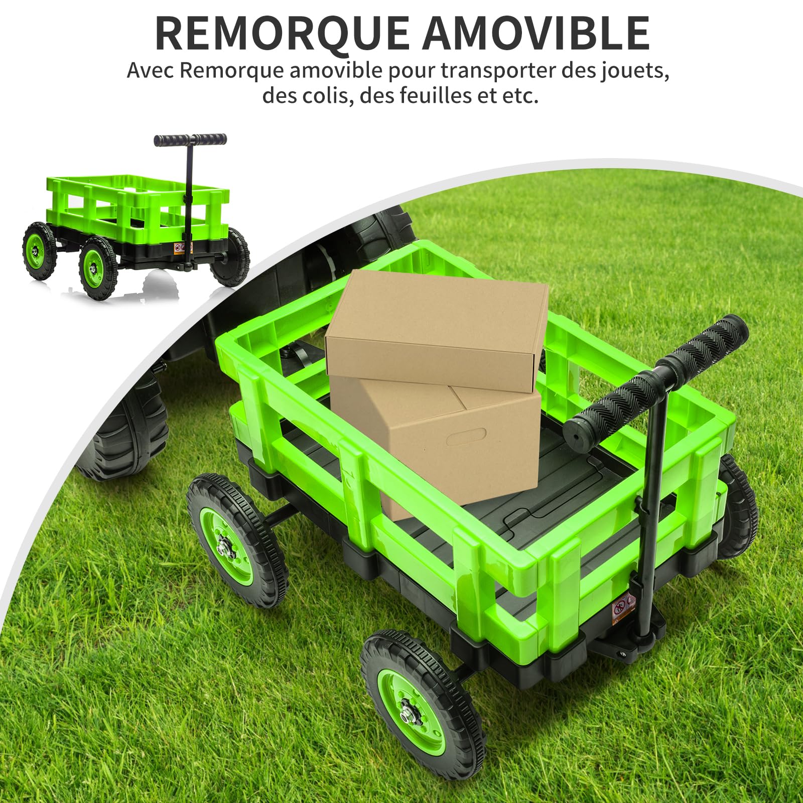 Tractor Eléctrico Infantil Con Remolque Desmontable Y Doble Motor – 12V Con Control Remoto 2.4G, 3 Velocidades Y Luces LED Para Niños +3 Años