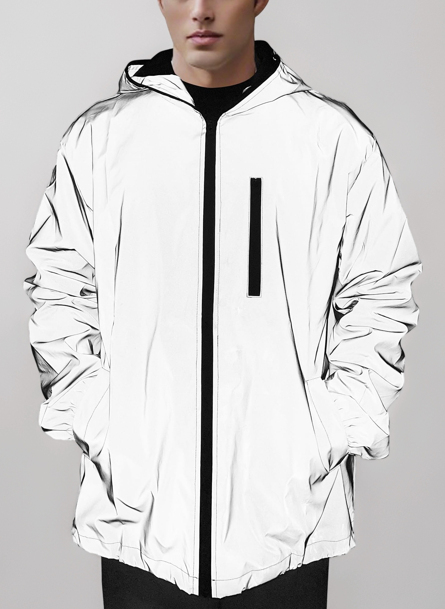NewL Men Reflective Coat Hooded Windbreaker Fashion Runing Pocket Jacket
