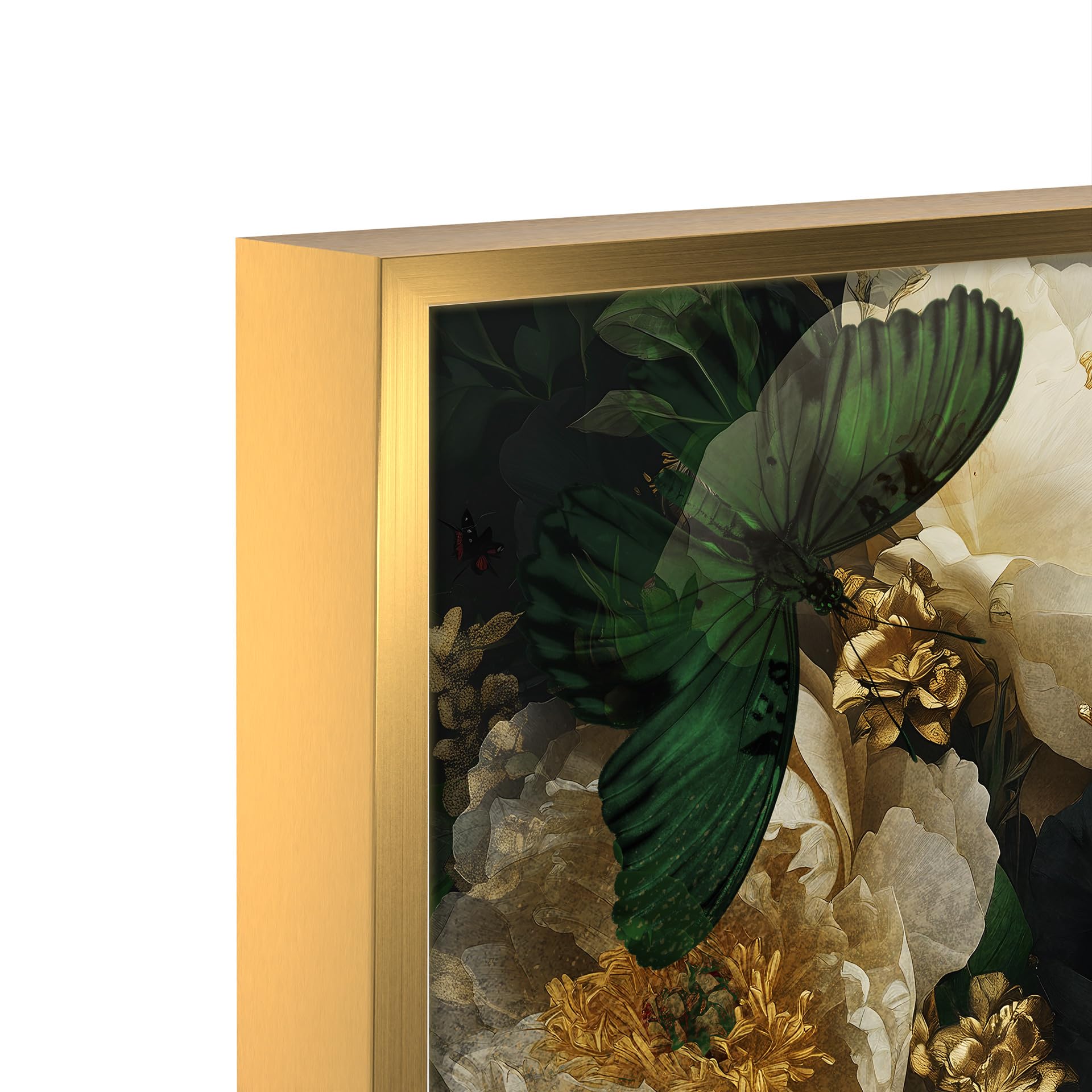 STYLER Bild Charlotte 50x70 cm (AUFHÄNGFERTIG) mit hochwertigem goldenen Rahmen – Frau mit Blumen – Exklusives Wandbild Modern Dekorativ Hochwertig Blumenkopf