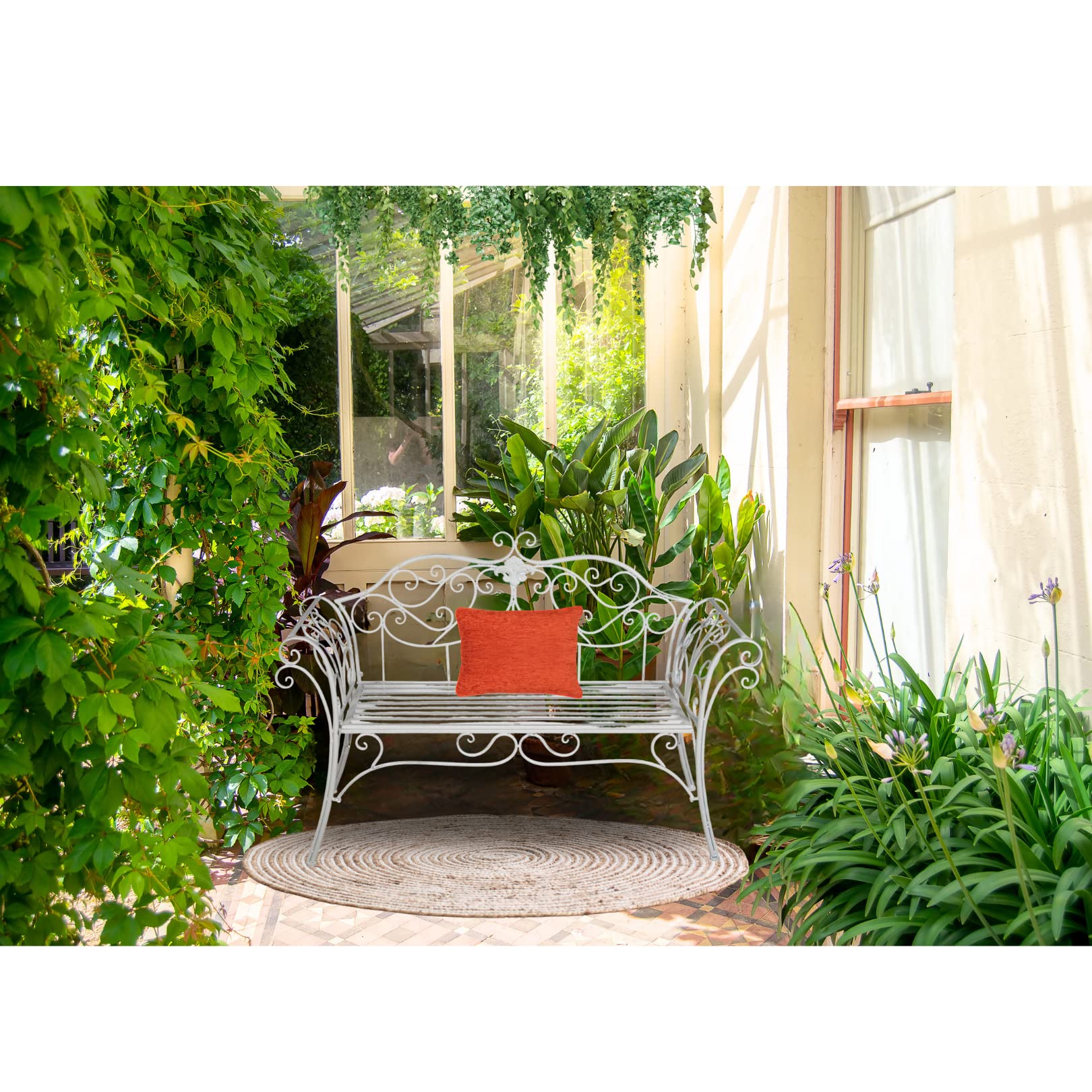 Biscottini Panchina da esterno ferro 133x49x90 cm - Panca da esterno arredo giardino - Panchina in metallo da giardino 2 posti - Divanetto in ferro bianco - Sedia portico - Panchina ghisa