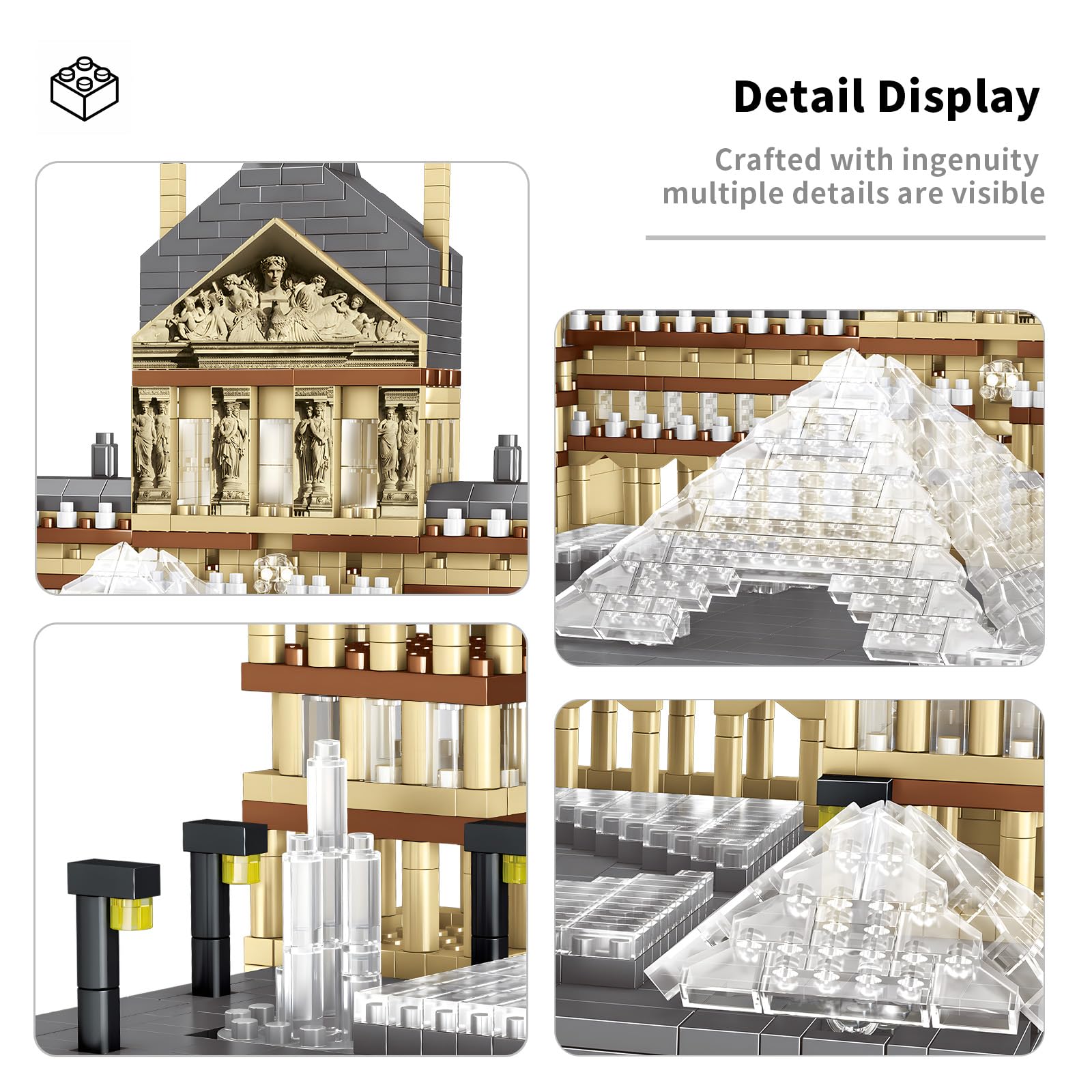 Paris Louvre Museum Model Building Blocks Set Micro Bricks World Famous Architecture Educational Toys for Kids Adults 3377 Piece Birthday