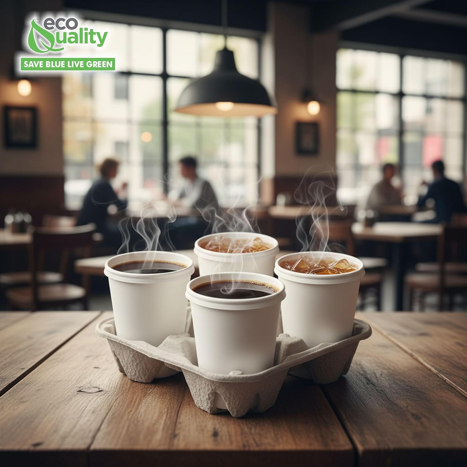 [300 Pack] Pulp Fiber Cup Tray Biodegradable 4 Cup Carrier - Compostable, Recyclable - for Hot and Cold Drinks. Eco-Friendly and Stackable to Keep Coffee, Tea, Soda, Boba from Spilling
