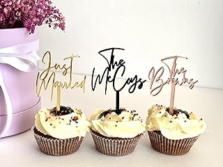 Custom Cupcake Toppers Wedding Cupcake Picks Dessert Decorations Personalized Name Drink Stirrers Custom Hand Lettered Modern Calligraphy Stir Swizzle Stick Cocktail, Accessories, Dessert Supplies