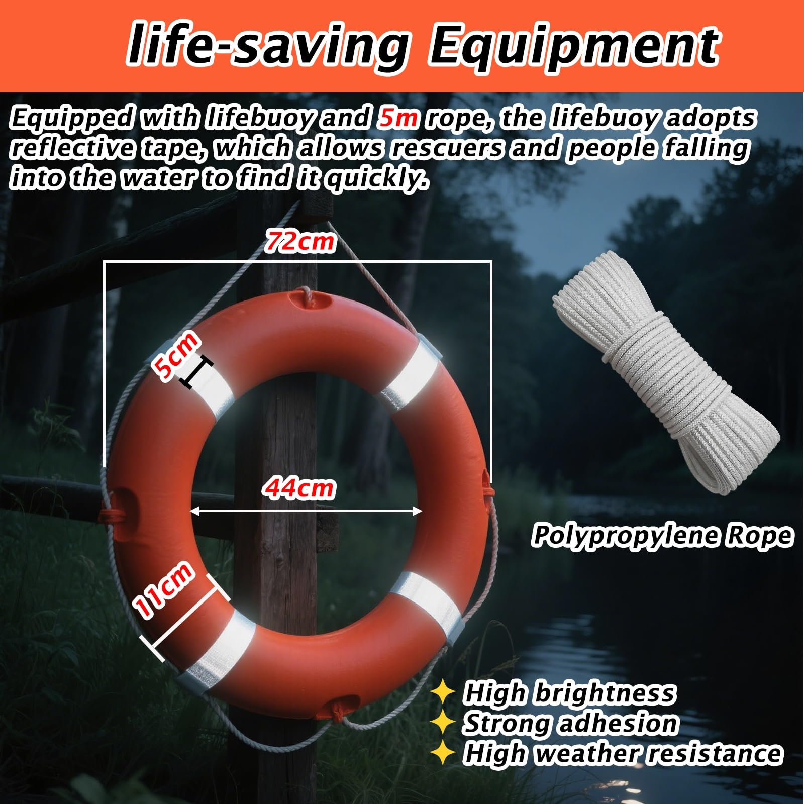 Rettungsring-Lagerhalterung Für Pool, Metall Rettungsringe Halterung Rostfrei & Wasserdicht, Mit 5m Polypropylen Rettungsseil & 44cm ID Rettungsring, Rettungsring-Halter, Scenic Spot(3 Pack)