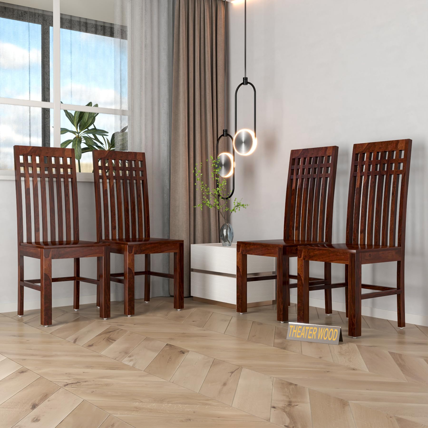 Solid Sheesham Wood Dining Chair Set of 4 | Premium Wooden Dining Chairs | Elegant Vertical Slatted High Backrest | Heavy Duty Dining Table Chairs for Home, Kitchen & Dining Room-image-23