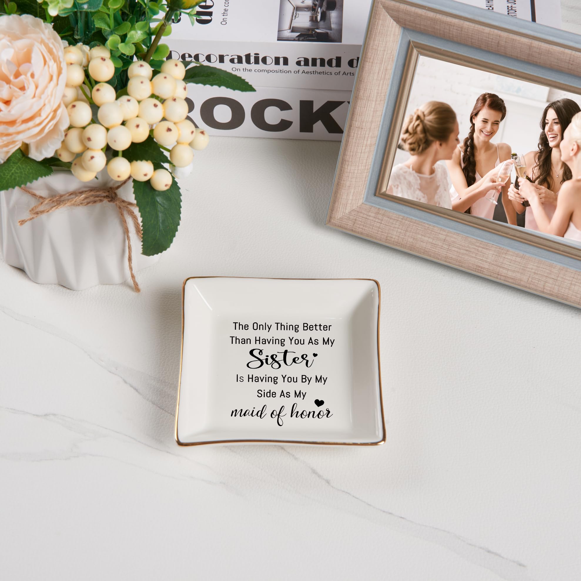 Piudee Bridesmaid Gifts Maid of Honor Proposal Gift Jewelry Dish Trinket Ring Tray - The Only Thing Better ... As My Maid of Honor, Wedding Day Party Gifts for Matron of Honor from Bride