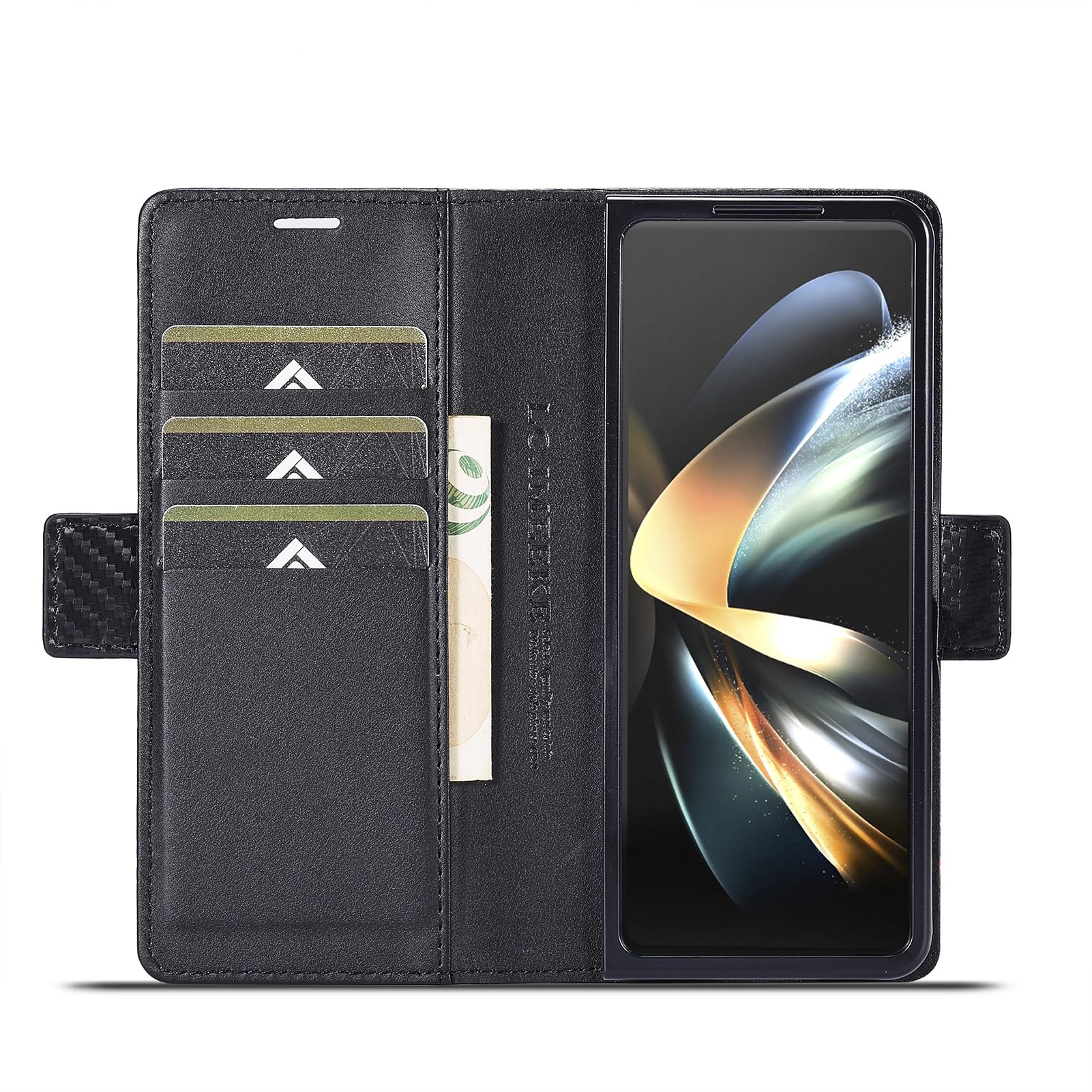 Custodia A Portafoglio For Samsung Galaxy Z Fold 8 Ultra, Pelle Con Texture In Fibra Di Carbonio Chiusura Magnetica Cover Con Patta E Funzione Di Supporto Fondina Di Protezione