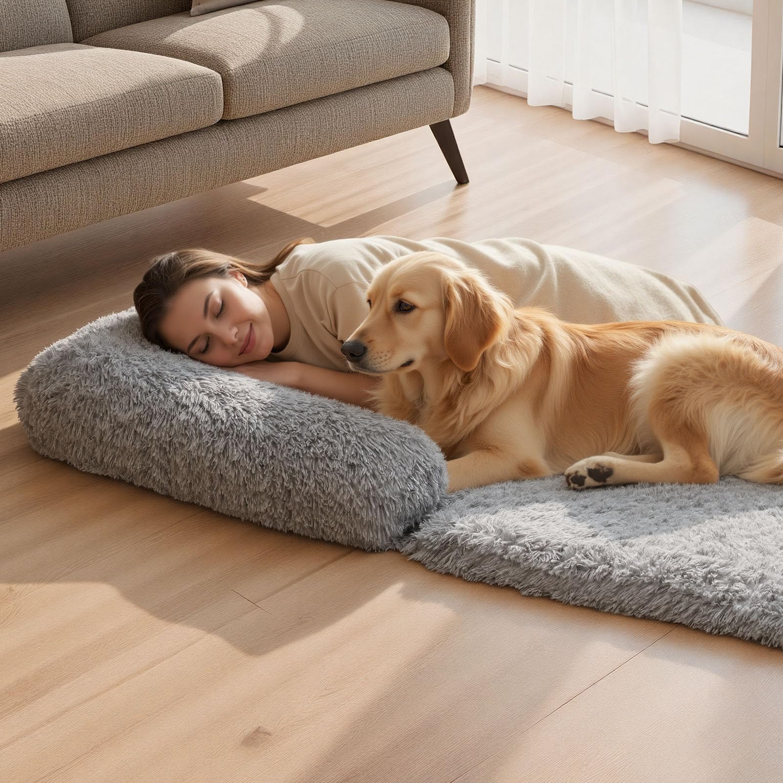 VEVOR Cama Rectangular para Perros, 181 x 111 x 22 cm, Ortopédica, de Espuma Viscoelástica, Tamaño Humano, con Bolsillo Lateral, Asa y Cremallera, Funda Extraíble y Lavable a Máquina, Gris Oscuro