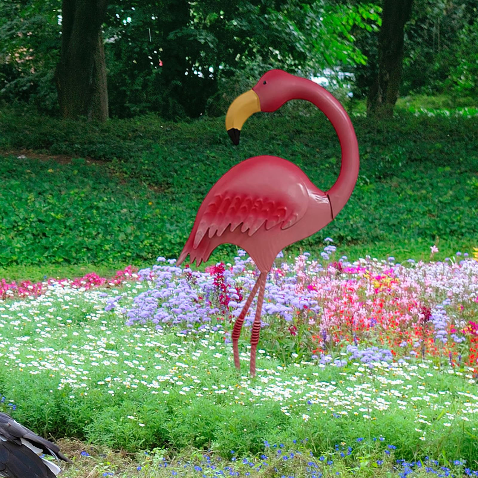 Générique Statua decorativa di fenicotteri in ferro, scultura su paletto da giardino, design resistente alle intemperie per cortile, cortili, ingresso, ornamento di prati fenicotteri rosa per giardino