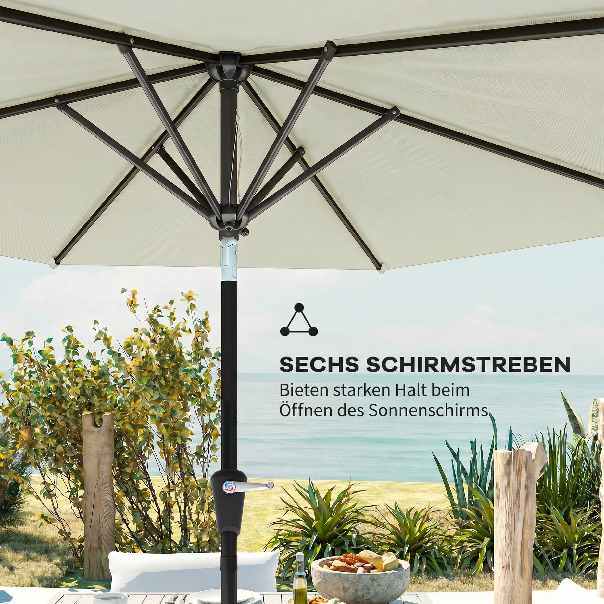 Outsunny Parasol de jardin Parasol droit hexagonal inclinable Ø 2,3 x 2,16H m métal polyester haute densité