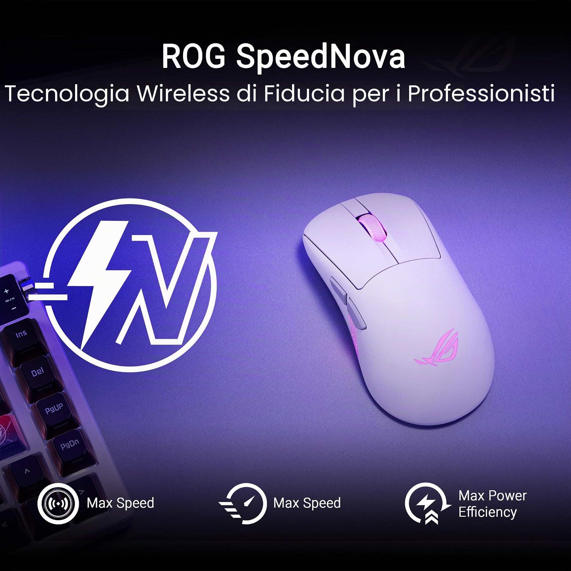 ASUS ROG KERIS II ORIGIN, Mouse da Gaming Senza Fili, Bianco | Sensore Ottico AimPoint Pro 42K, Tasti ROG Micro Switch II, Ricevitore ROG Omni, 5 Pulsanti Programmabili, Ergonomico