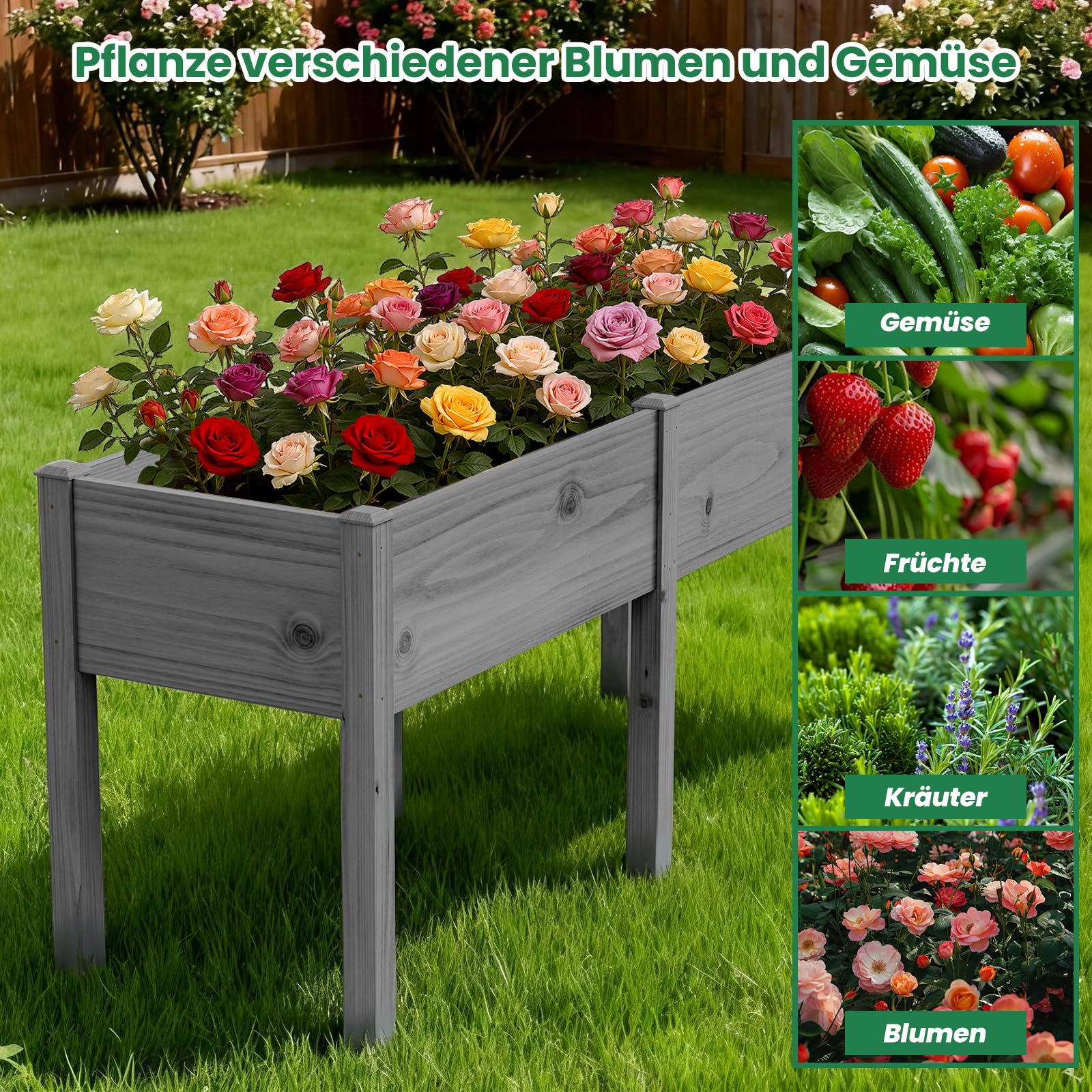 SUNYRISY Dual Hochbeet Holz für Balkon und Garten 180x60x80cm