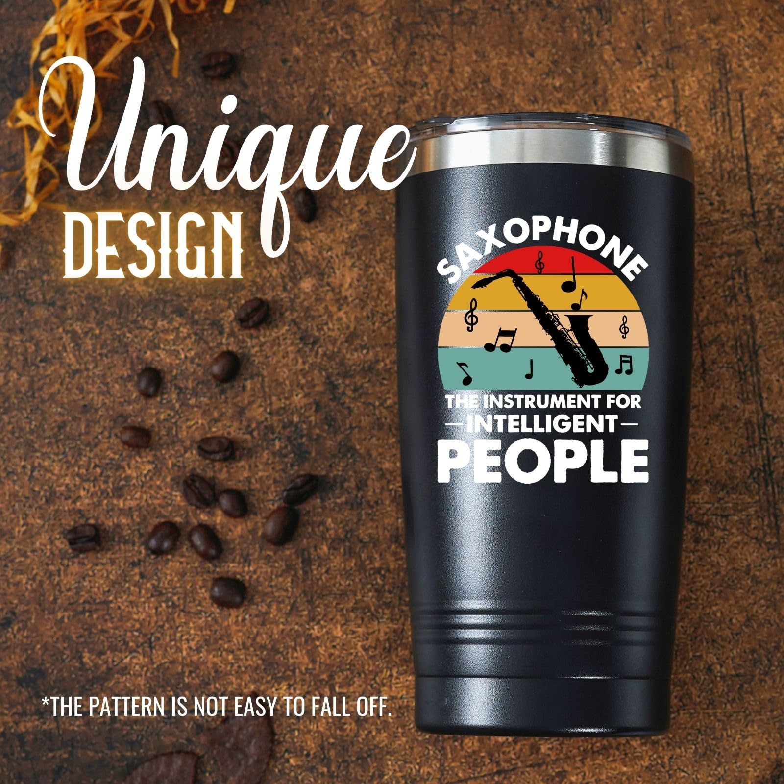 Onebttl Saxophone Player Tumbler - Insulated 20oz Stainless Steel Travel Mug with Straw, Brush, Lid, and Gift Box for Jazz Lovers