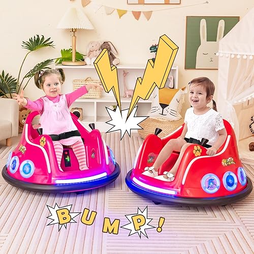 Miniatura 9 de Costzon Coche de parachoques para niños, parachoques eléctrico de 12 V con control remoto, giro de 360 grados, luces intermitentes, música integrada