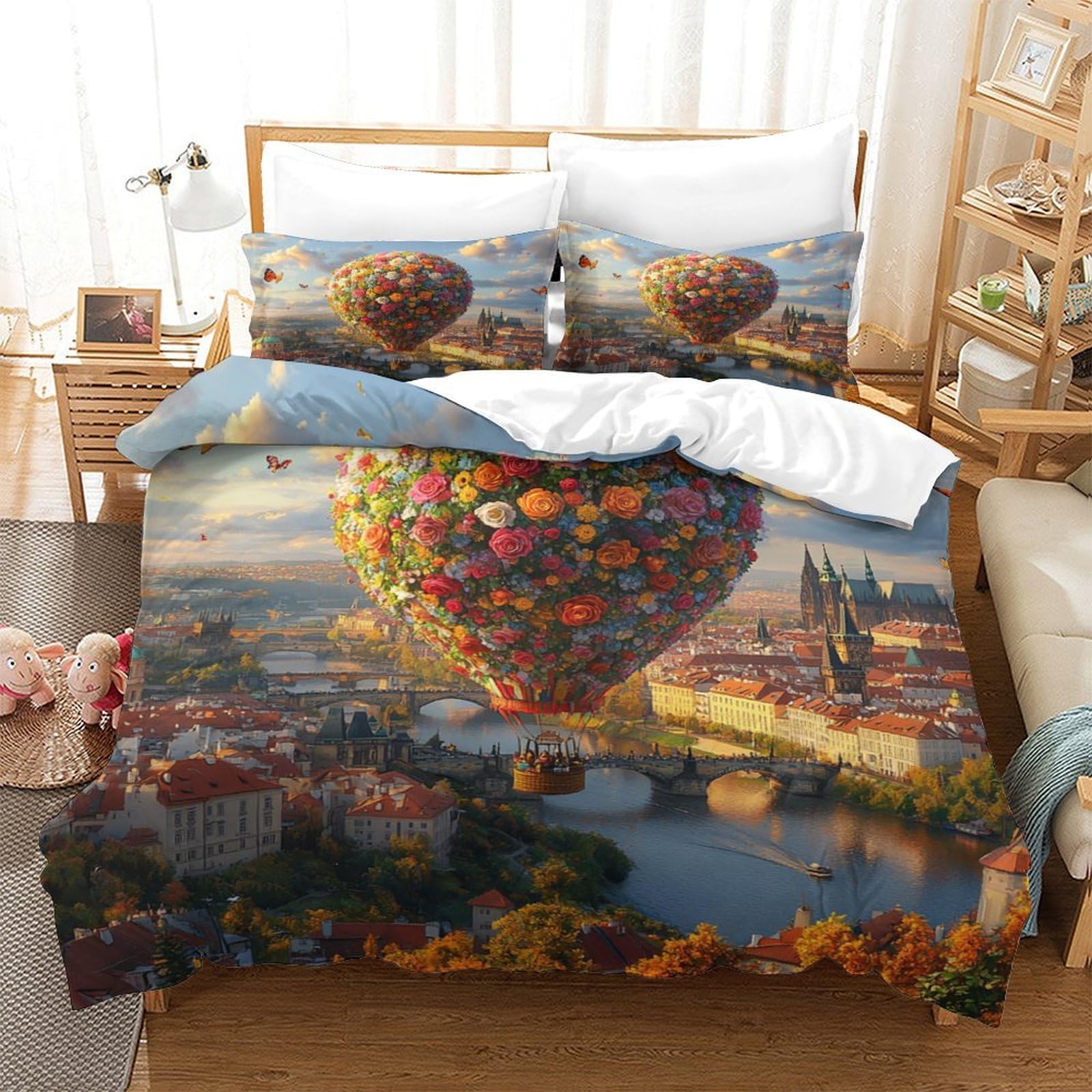 Parure de lit Tour Eiffel 3D microfibre pour lit double 200x200cm housse de couette sans plis