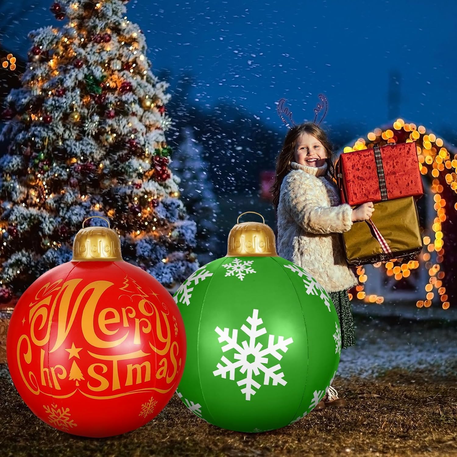 KAHEIGN 2 Pièces Géantes Boules De Noël Gonflables, 60CM PVC Boule De