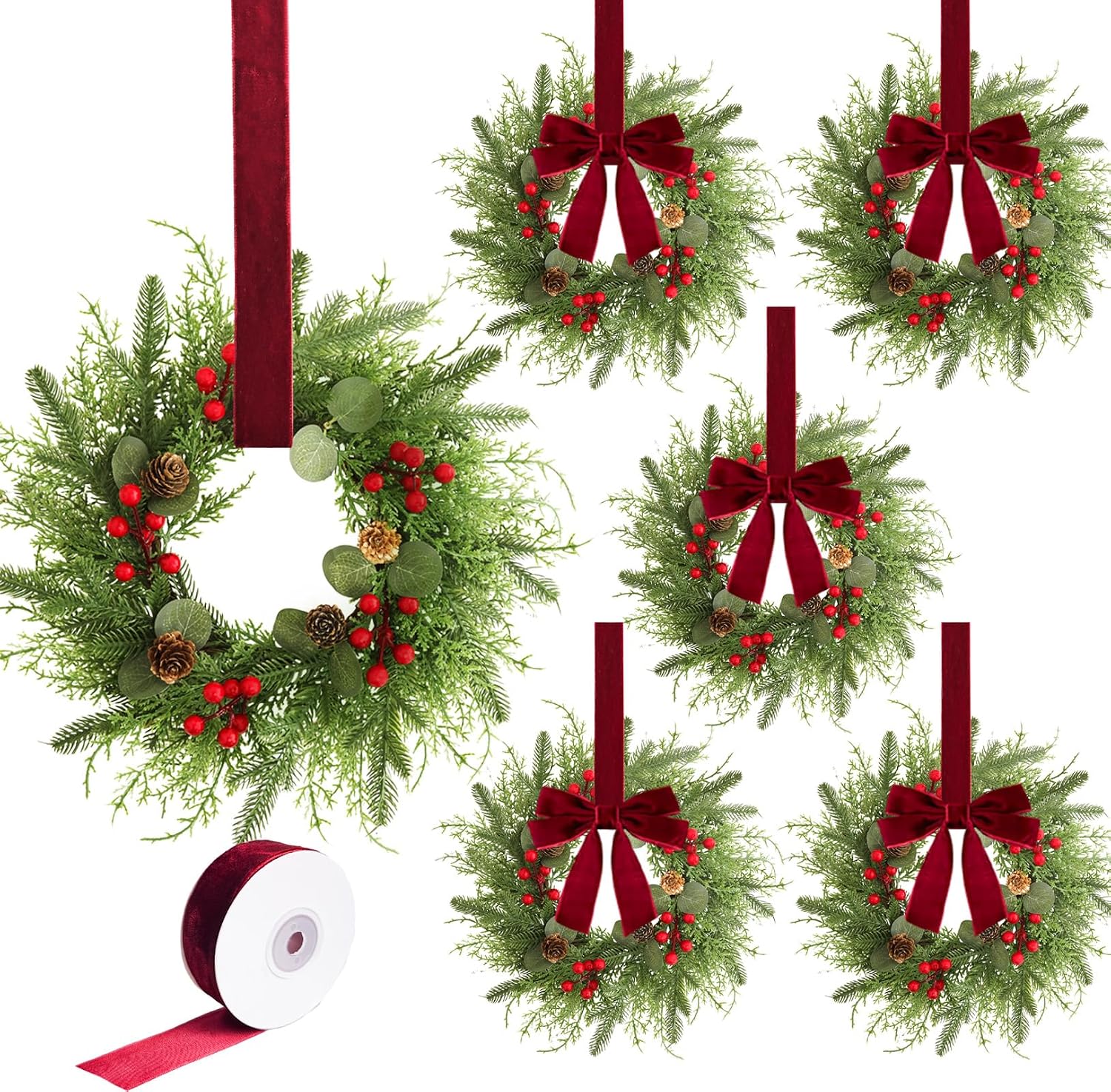 Thewe 6Pcs 12" Christmas Candle Wreaths for Kitchen Cabinet Table Decor