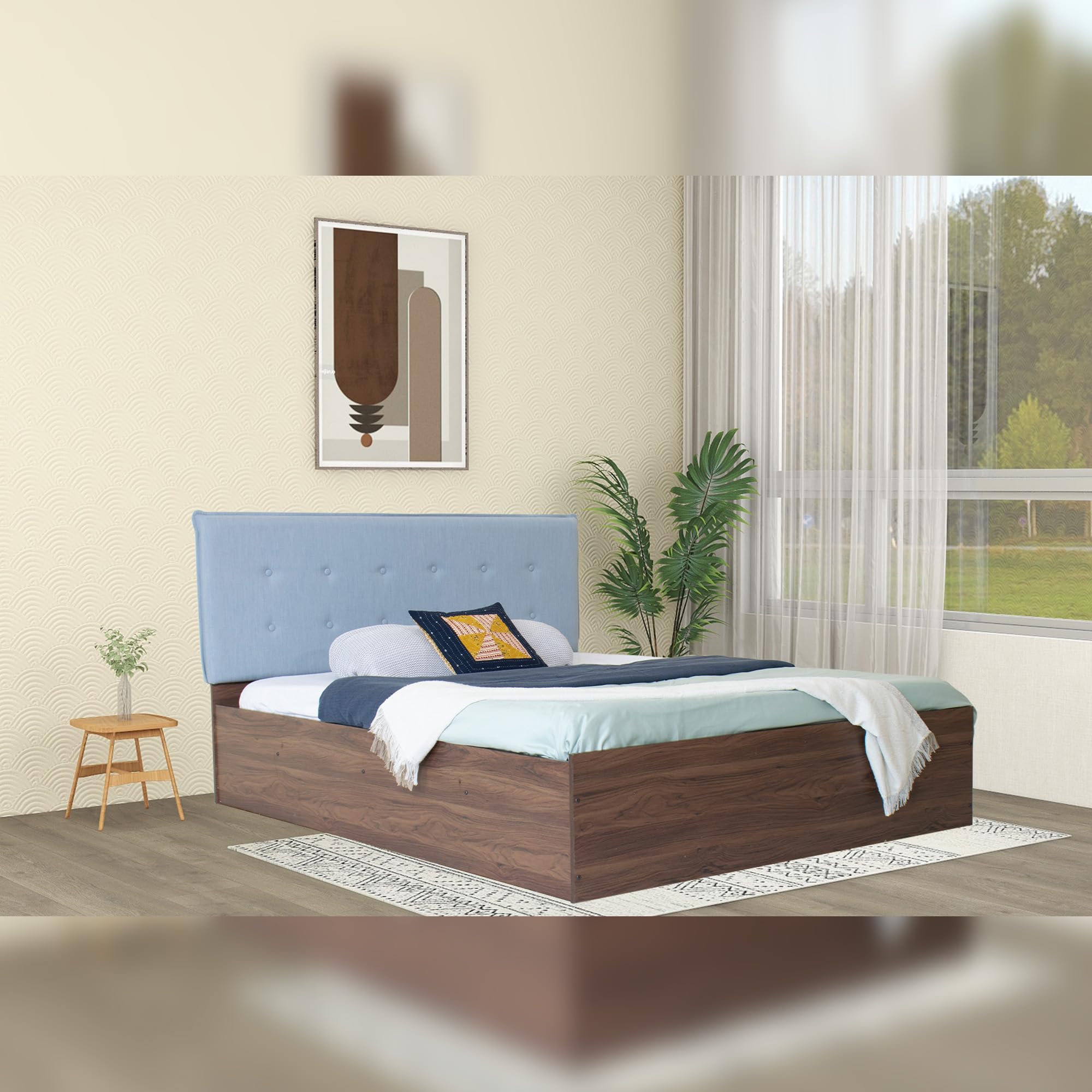 DF2H Bed | 1 Year Warranty | Double Bed, Queen Size, Virabhad Premium Upholstery, Non-Woven & Fabric Base + 3mm MDF, Walnut Colour (Melamine Finish)-image-25