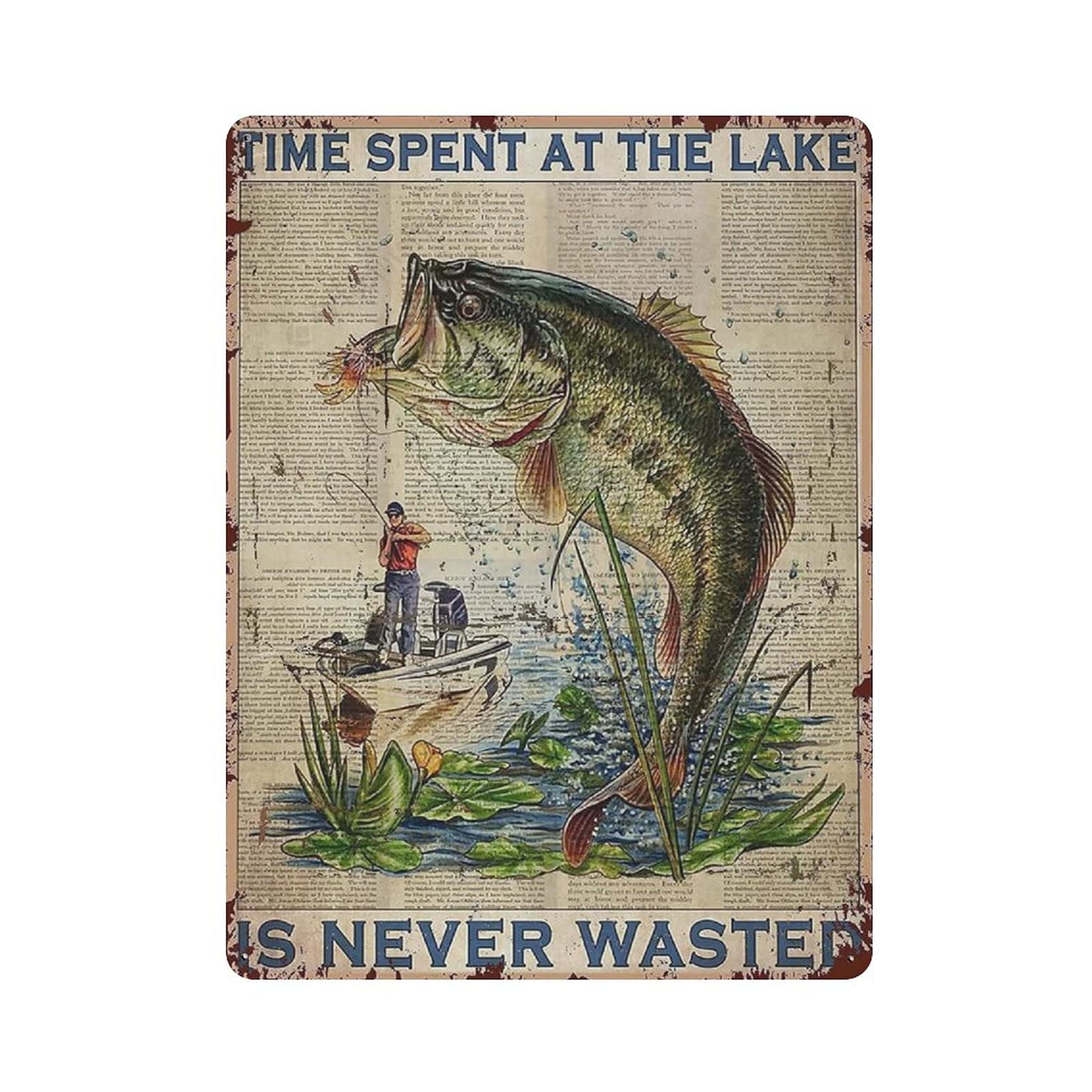 Time Spent at the Lake is Never Wasted Metal Signs, Fun Poster For Bar Kitchen Cafe Farmhouse Wall Decor 12x16 inch