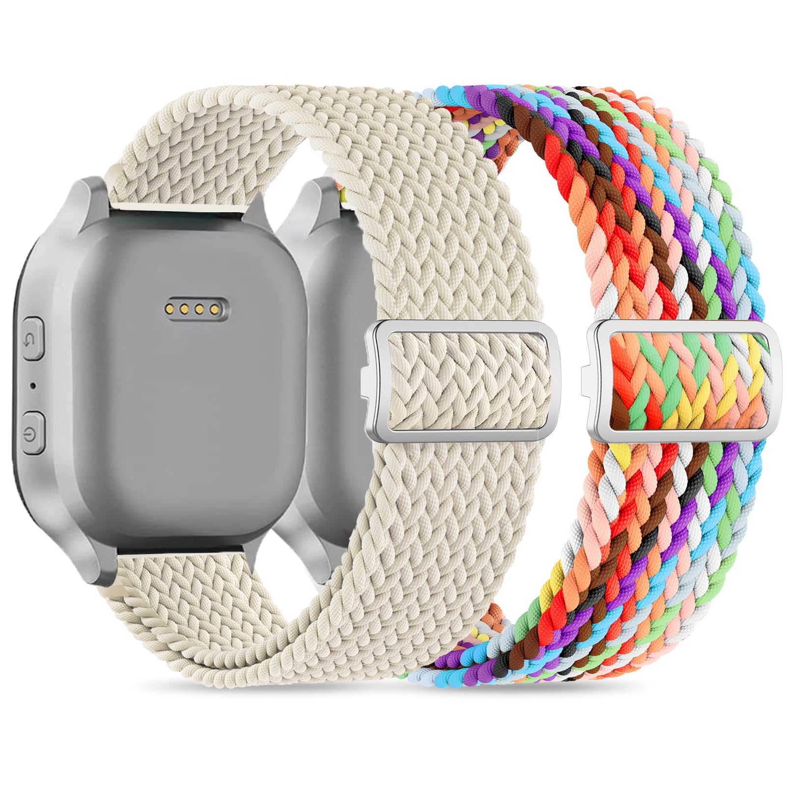 Wizvv 2 Pack Stretchy Nylon Braided Band for Kids - Compatible with Cosmo JrTrack 4 3 2SE 2 1/Gizmo/Gabb 3e 3 2 1/Garmin Bounce Smart Watch - Breathable Wristband Replacement Straps for Boys Girls