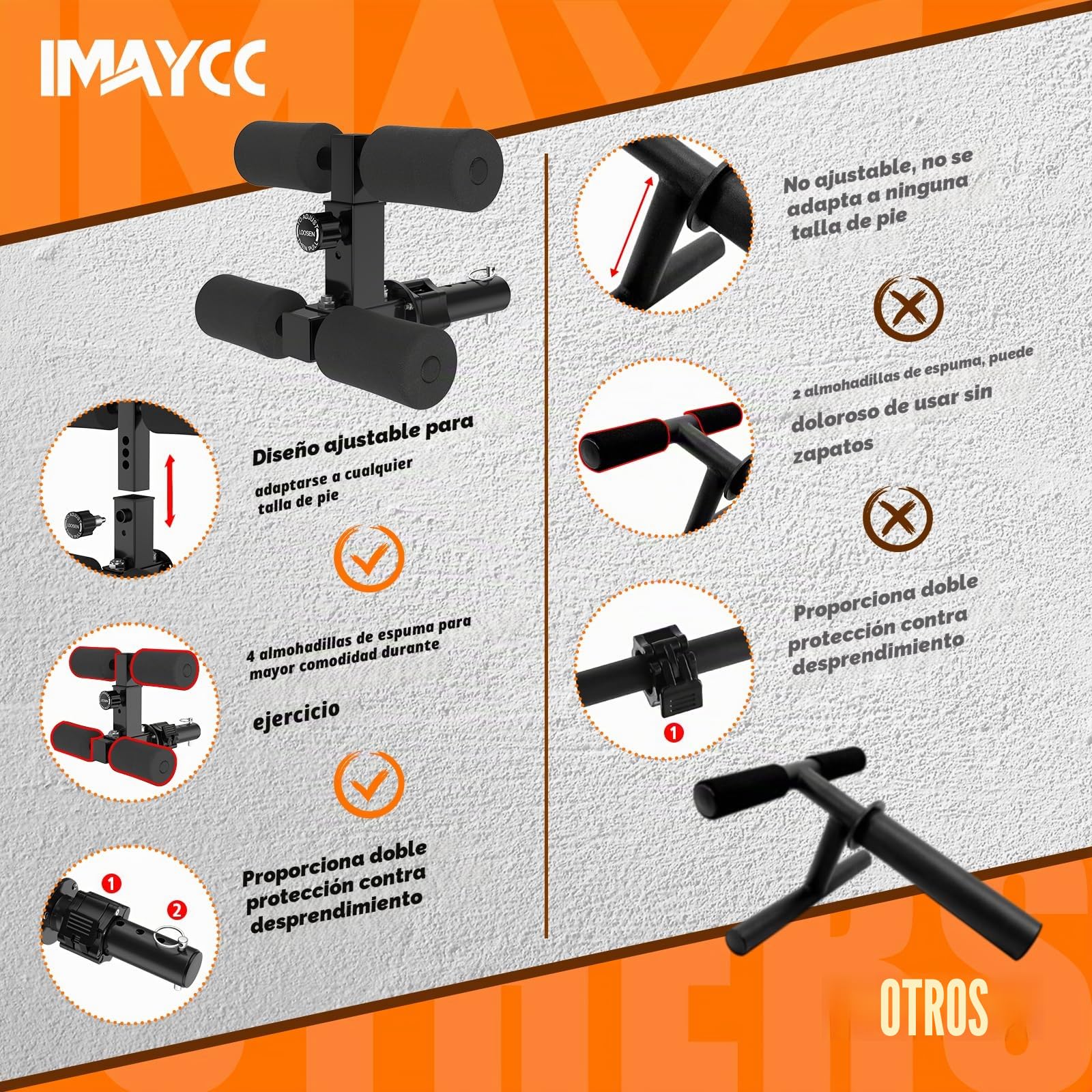 IMAYCC Tib Bar Tibialis Trainer Ajustable para Entrenamiento de Músculos de Pantorrilla, Espinilla y Tobillo con Platos de Peso Olímpicos de 2"