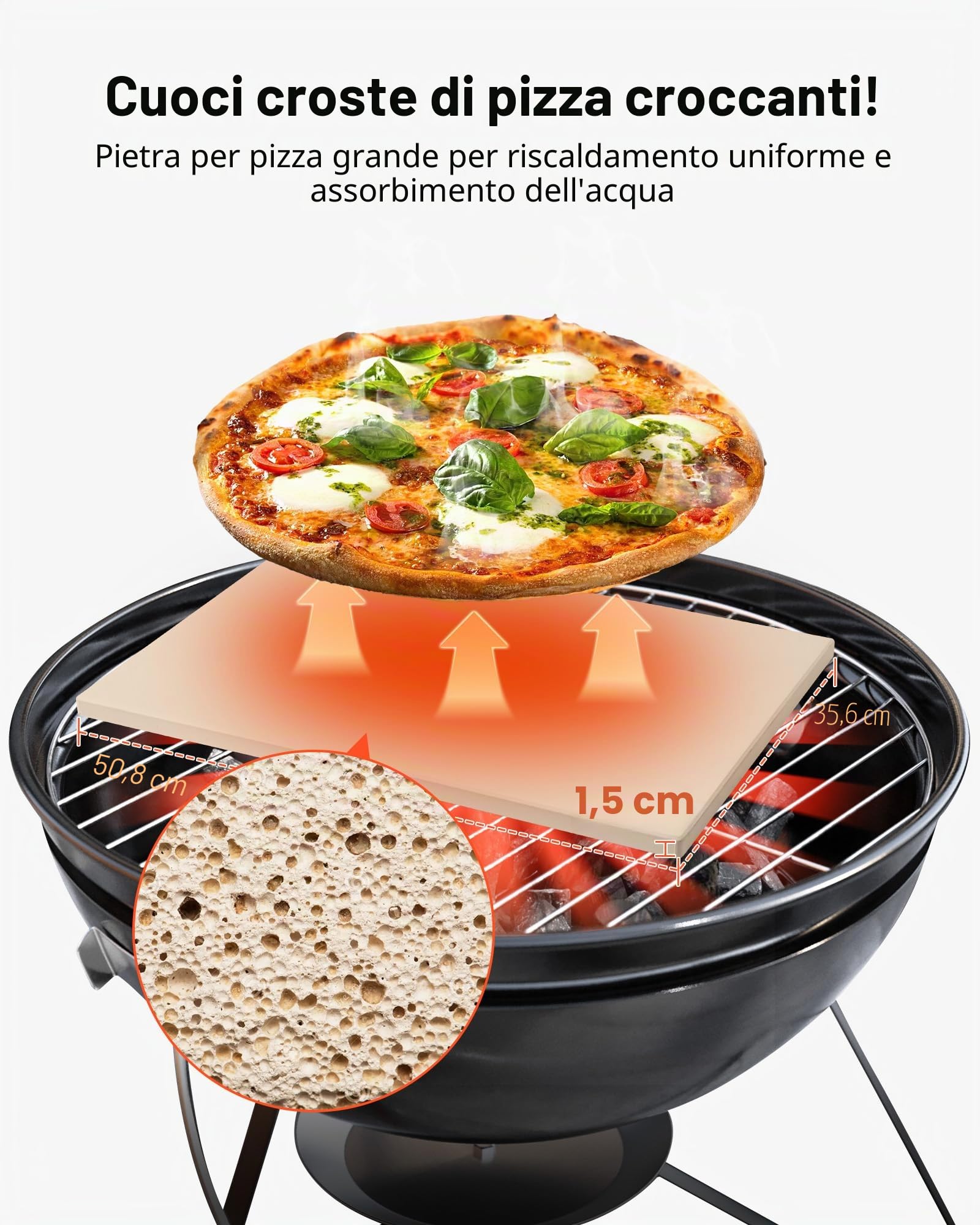 VEVOR Pietra per Pizza, Pietra da Forno per Pizza Rettangolare in Cordierite da 508 x 355 x 15 mm, con Pala in Alluminio, Cordierite Resistente al Calore, per Forno da Cucina, Cottura di Pane