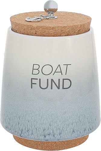 Pavilion - Boat Fund - Alcancía de cerámica única de 6.5 pulgadas con base de corcho, tapa de corcho con colgante de anclaje, color azul degradado