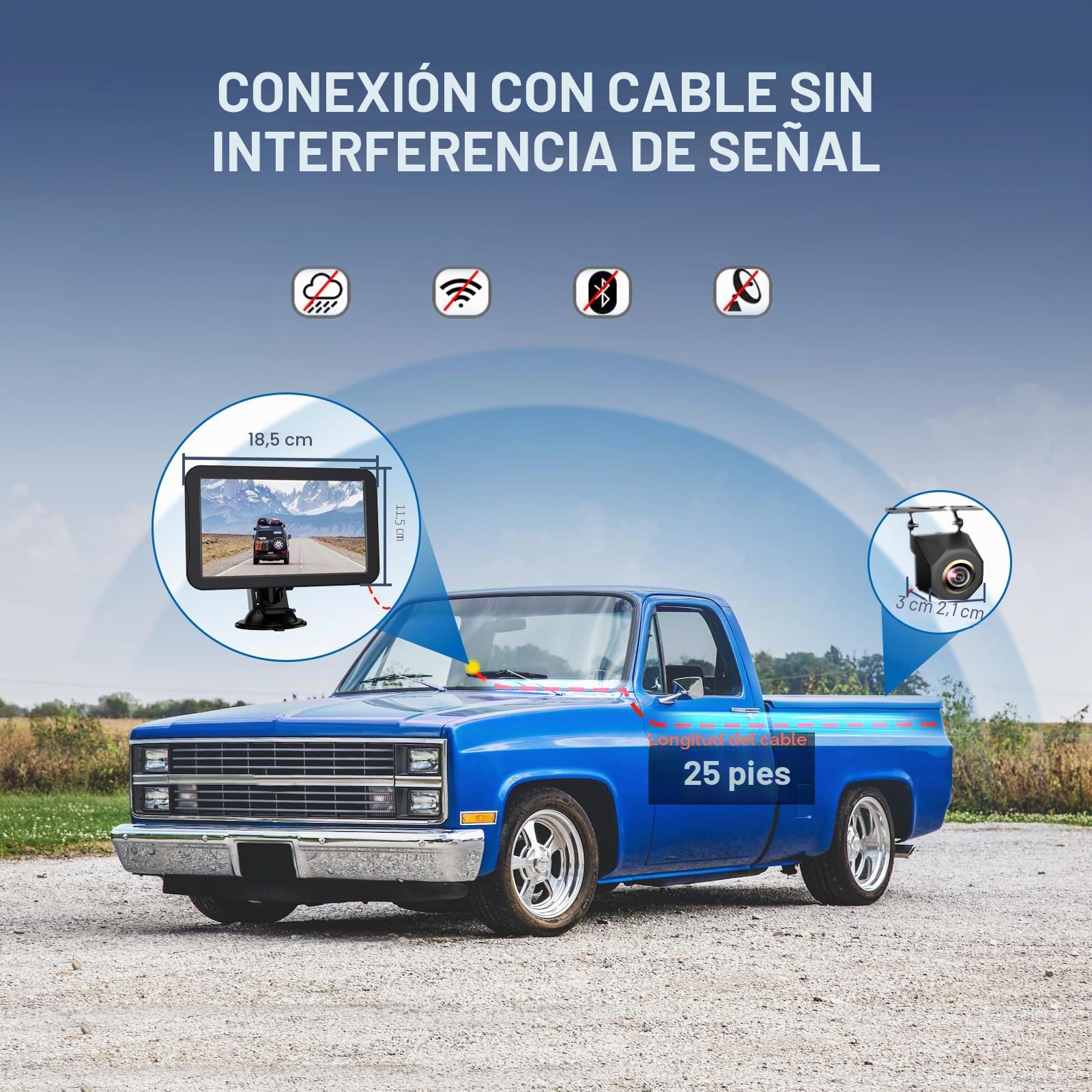 PARKVISION Kit Marcha Atrás 7" Cableado Coche 12V | LCD nítido, líneas ajustables, plug-play mechero, señal estable, sin interferencias