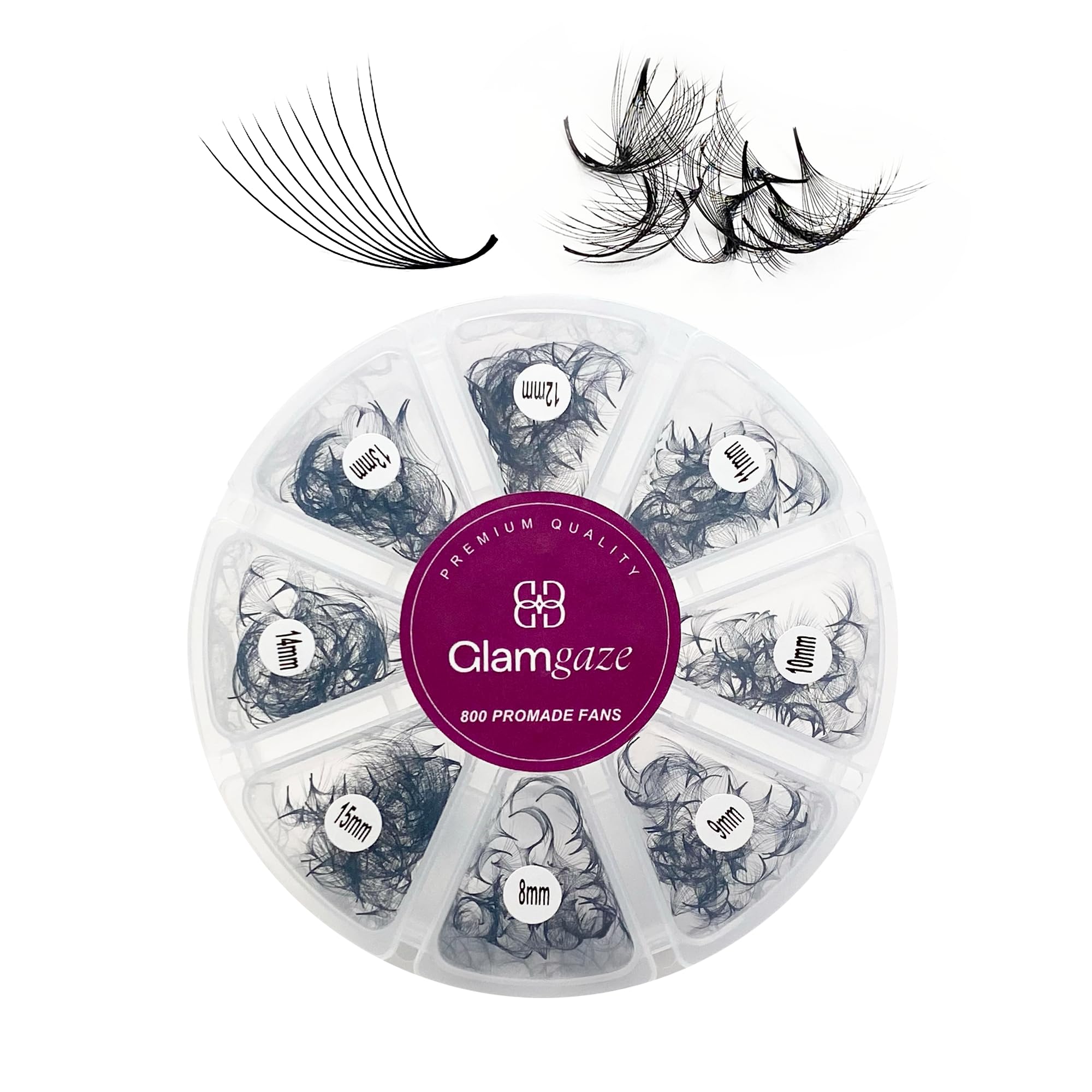 GLAMGAZE 800 Promade Fans 8-15mm Mixed Lengths - 5D to 16D, C CC D Curl, 0.05-0.07mm Thickness - Premade Lash Fans Volume Lash Extensions Loose