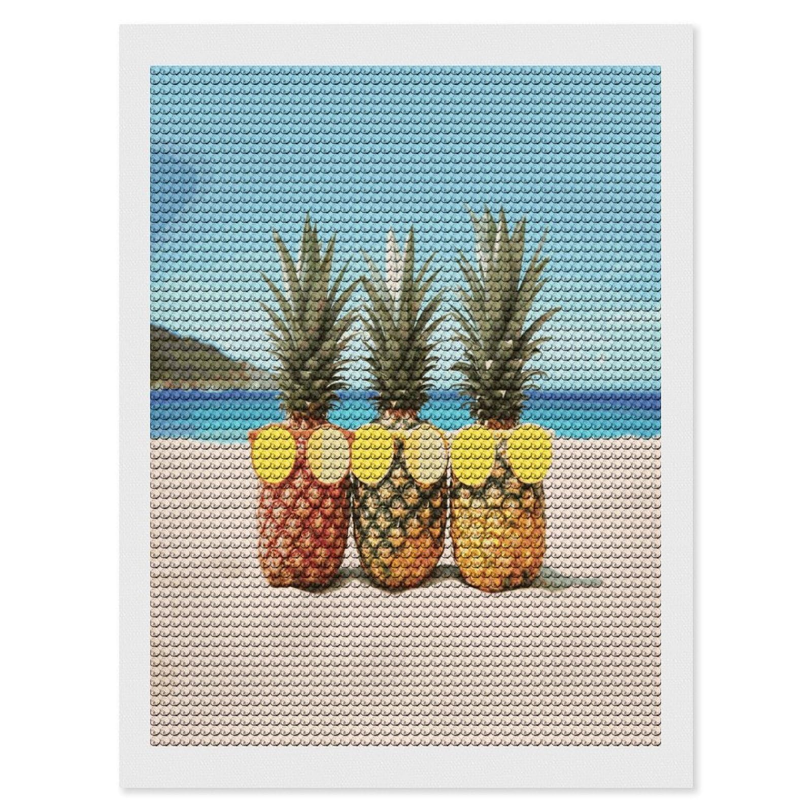 MUSM Seaside Beach Yellow Geometric Pineapple Diamond Painting Kits for Adults DIY Round Paint with Diamonds Pictures Personalized Diamond Photo Art Full Drill for Beginners Wall Decor Gifts