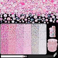 Vista 32 de BELLEBOOST 50g Juego de Perlas Planas y Diamantes de Imitación 1-Rosa y Blanco, Tamaño Mixto 3-10mm, Resina, Diamantes de Imitación y Medias Perlas