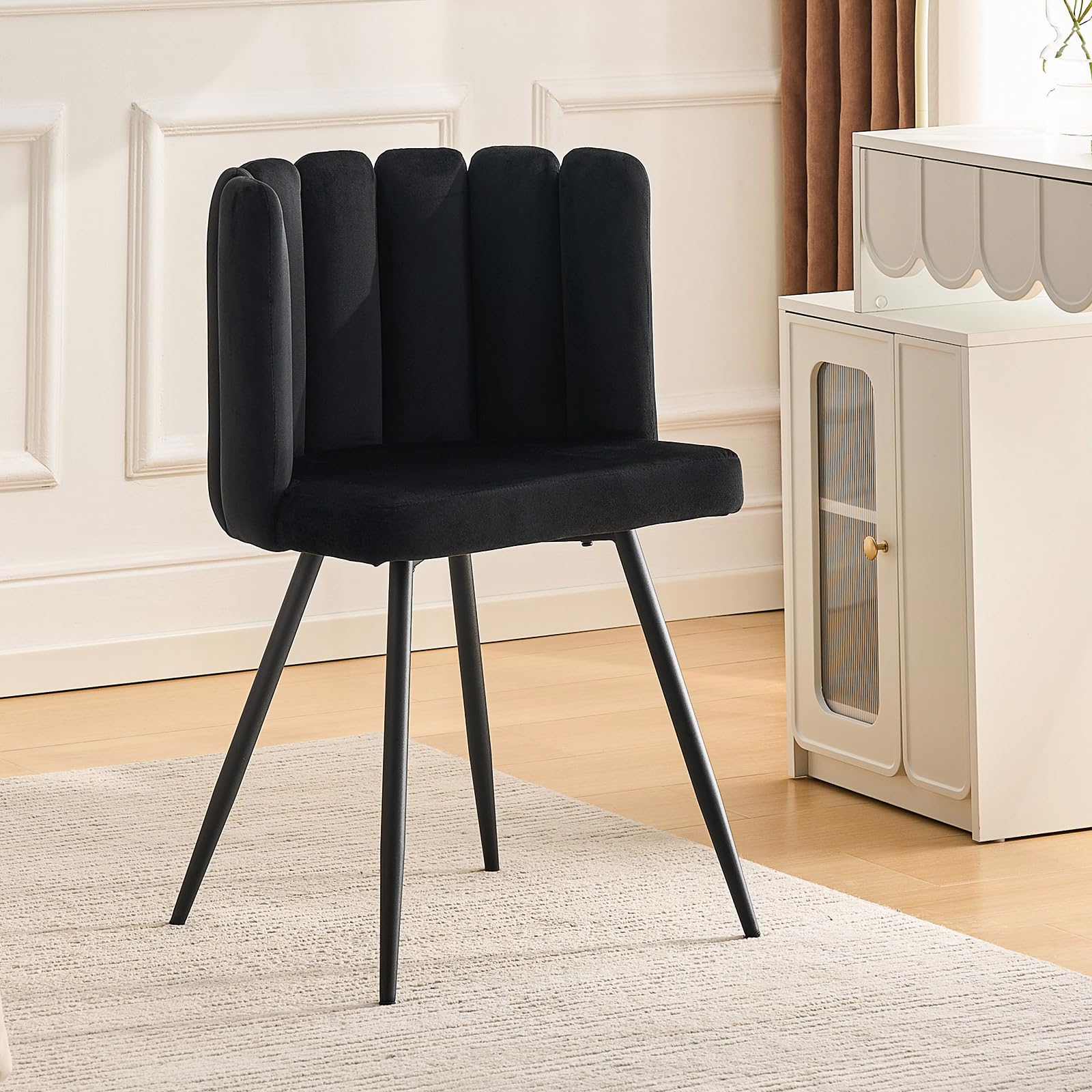 CLIPOP Dressing Table Armchair Velvet Vanity Chair with Padded Back and Metal Legs, Single Shell Chair for Bedroom Living Room — image 1