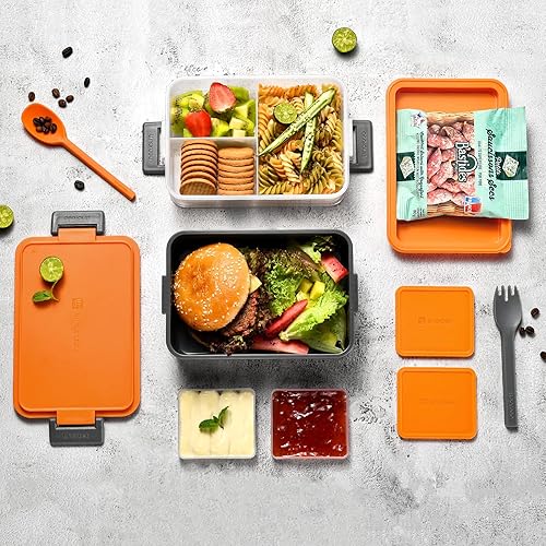 Miniatura 3 de linoroso Lonchera Bento apilable de 2 piezas para adultos, satisface todas las necesidades de alimentos, ensaladas y aperitivos, lonchera Bento