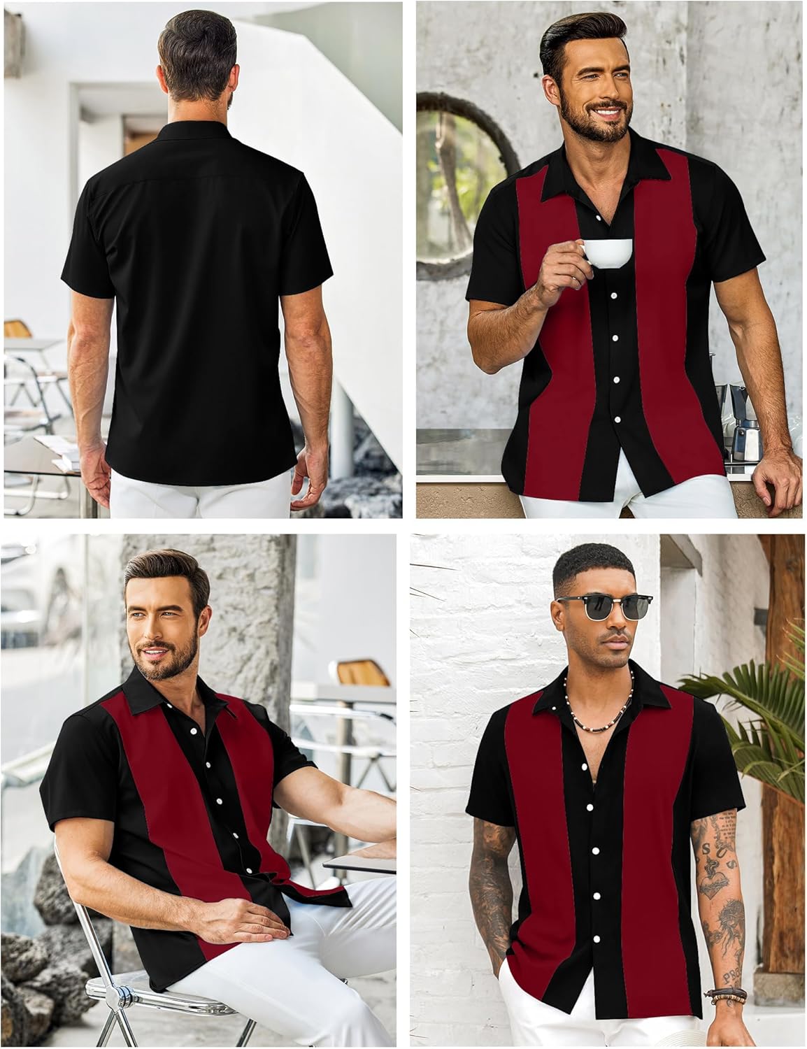 YTD Men's Vintage Bowling Shirt Short Sleeve Button Down Summer Cuba Beach Shirts - Image 4