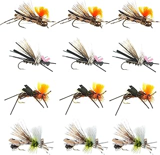 Dropper Hopper Foam Body Grasshopper Trout Flies Assortment - 12 Dry Flies 4 Patterns - Dry Flies For Stream Fly Fishing
