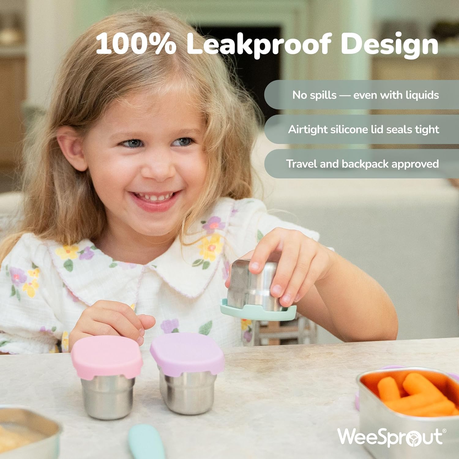 WeeSprout Stainless Steel Dip Containers with Leakproof Silicone Lids - 3 Pack - 2.7 Oz Reusable Snack & Sauce Cups - BPA-Free, Dishwasher & Freezer Safe Bento Box Lunch Boxes & Meal Prep Accessories - Image 3