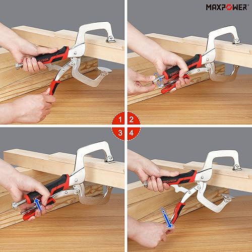 Miniatura 4 de MAXPOWER Juego de abrazaderas de bloqueo en C de 11 pulgadas, 2 unidades de abrazadera de cara metálica con almohadillas giratorias planas grandes,