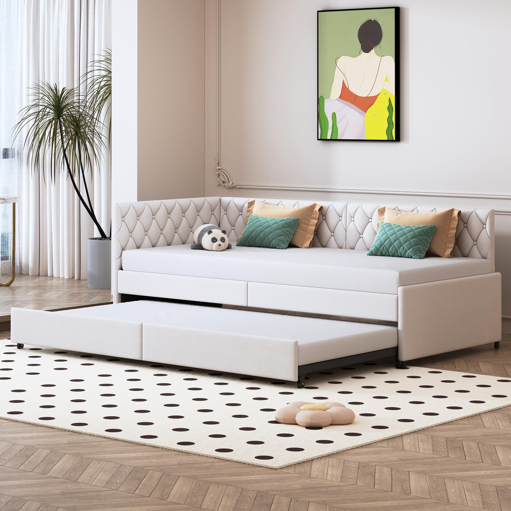 Sofá cama de 90 x 200 cm, sofá cama multifuncional con cama nido, sofá cama doble con somier, terciopelo, sin colchón (beige B, 90 x 200 cm)