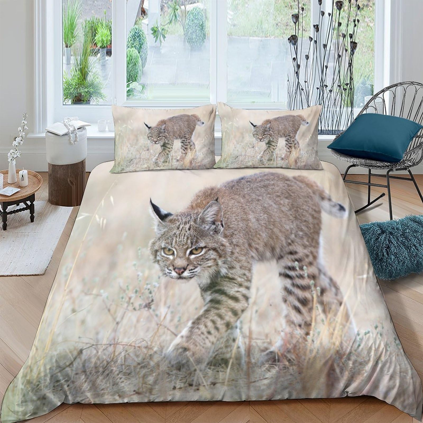 Ctjqhvkz Style-4 3D Printed Wild Lynx Fitted Sheet Microfiber Soft Breathable Forest Animal Mattress Cover For Bedroom Dorm Decor Single（135X200cm）